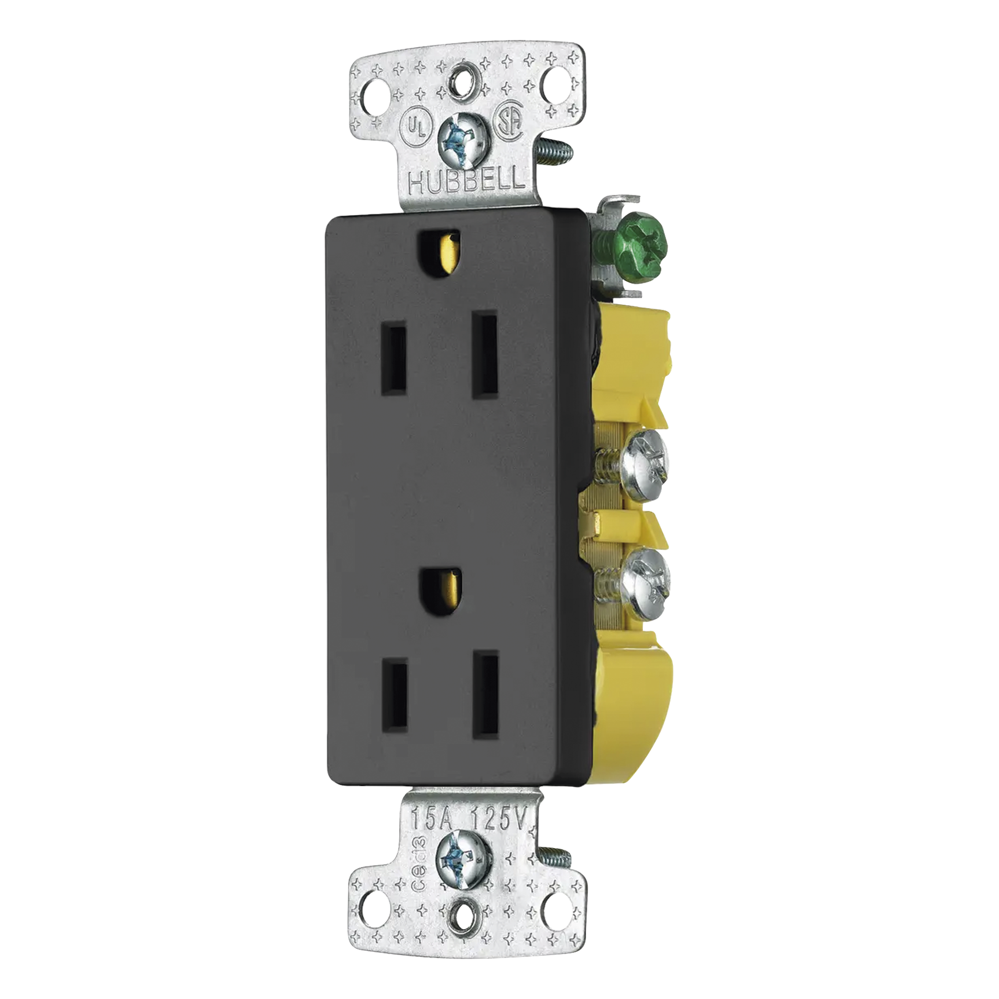 Contacto Duplex Decorador 15A 125V / 2 Polos 3 Hilos/ Nema5-15R / Color Negro. — HUBBELL · SKU HUB-RRD-15BK