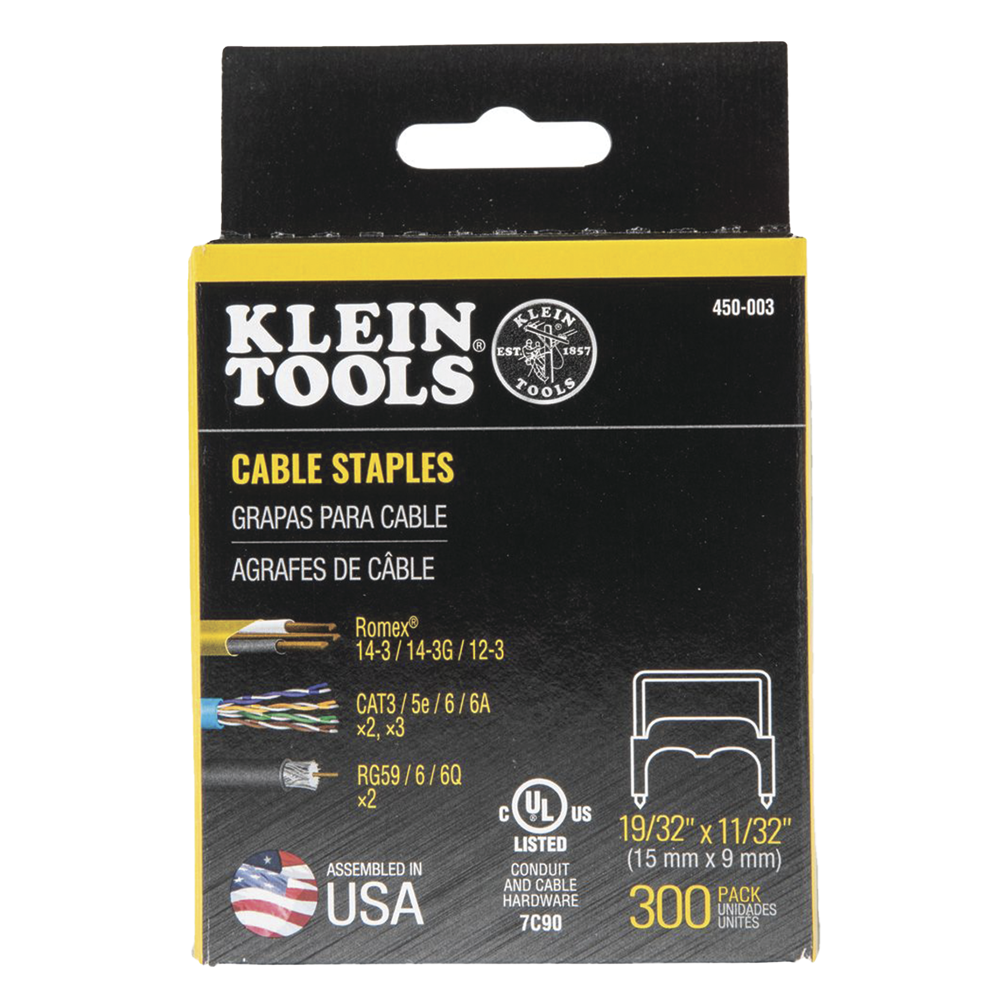Paquete de 300 Grapas con Aislamiento, para Cables NM (RomexÆ) como 14/3, 14/3G, 12/3 y otros cables de hasta 11/32 x 19/32 (9 mm x 15 mm / 0.35 x 0.59 pulgadas).