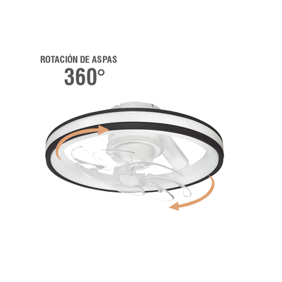 Ventilador de Techo con Luminario LED de 110 V CA 50/60 Hz / 88 W /4500 Lm / 6500 - 4 000 - 2 700 K /3 Tonos de Luz / 501 mm / 6 Velocidades / Dimeable / Color Blanco y Negro.