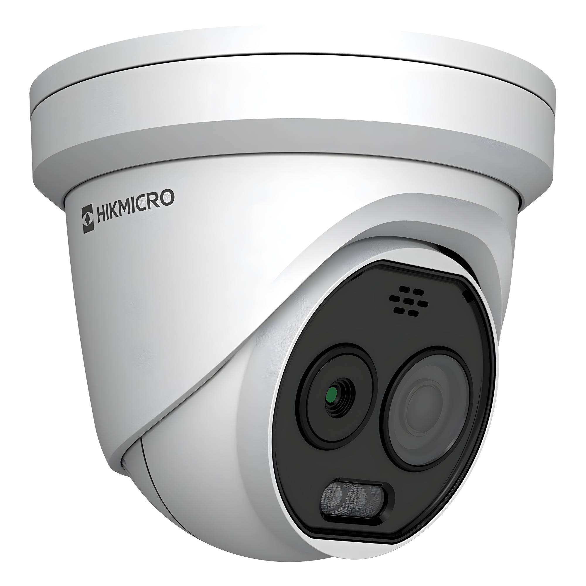 (HIKMICRO) Turret IP Bi-espectral (Térmica + Óptica) / Lente Térmico 2.1 mm (256 X 192) / Lente Óptico 2.2 mm (5 Megapixel) / Detección de Temperatura (-20°C a 650°C) / IA con GUANLAN / Dual Light (30 mts IR + 30 — HIKVISION · SKU HM-TD1228T-2/G1/T3A