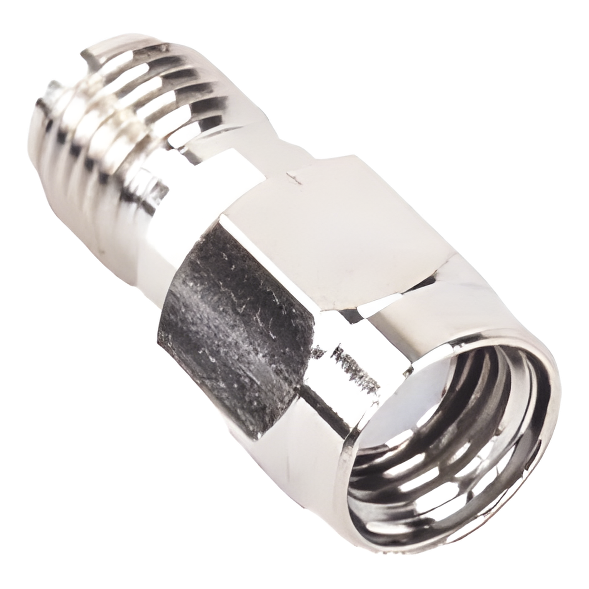 Adaptador RF en Línea / Conector SMA Macho Inverso a SMA Hembra / Cuerpo Bronce Niquelado / Contacto Oro / Aislante Teflón — RF INDUSTRIES,LTD · SKU RP-3405