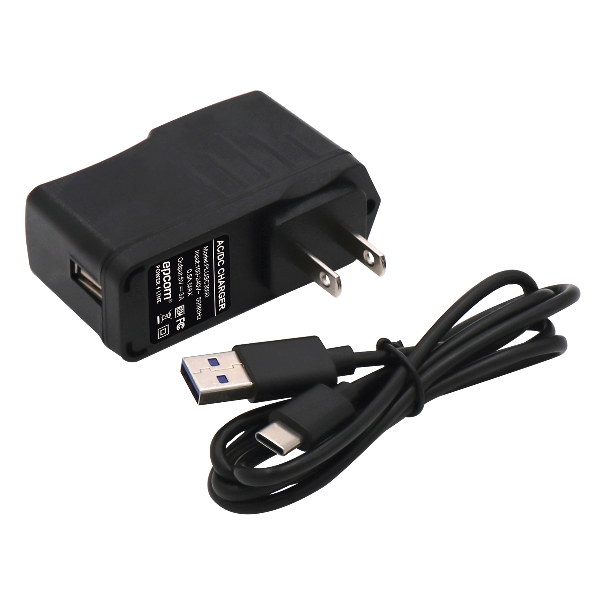Adaptador de pared de 5 Vcc, @ 3 A con micro-USB tipo C