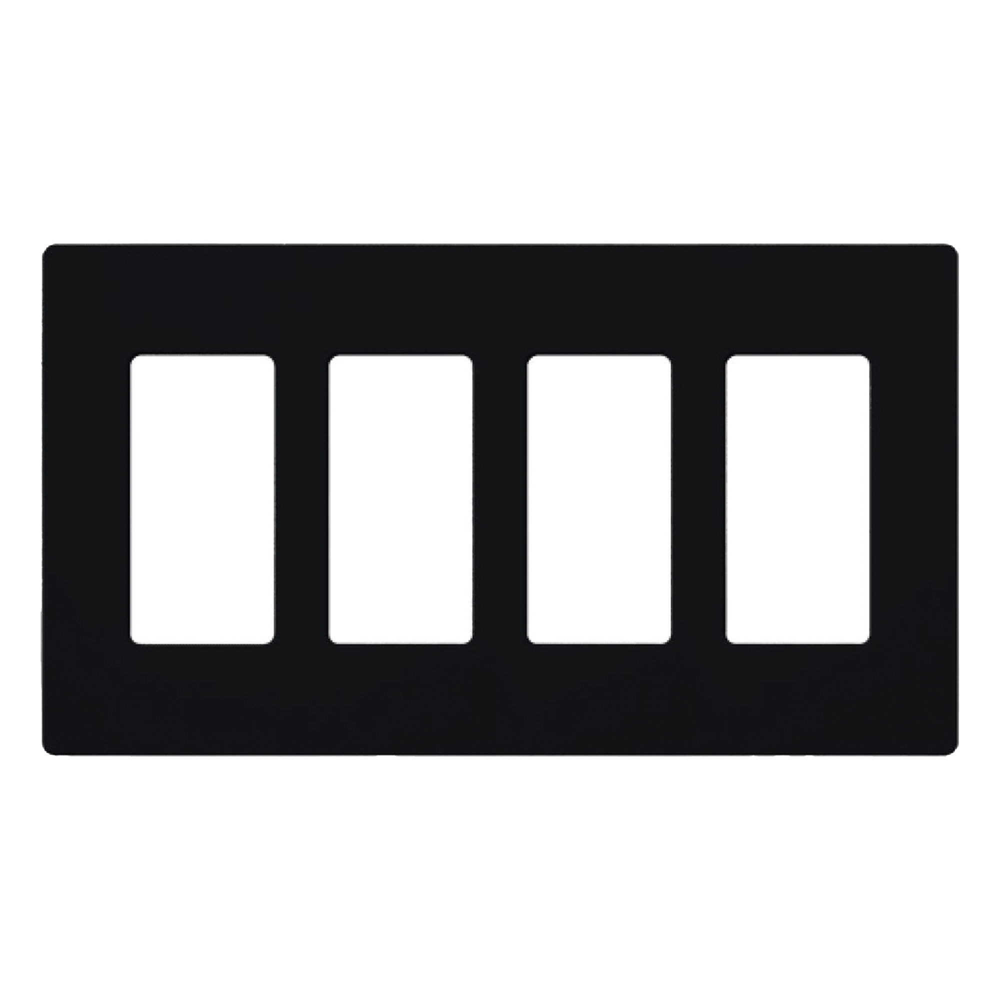 Placa de pared de 4 espacios sin tornillos visibles, acabado satinado color Midnight (gris oscuro), para atenuadores y controles Lutron con apertura tipo designer — LUTRON ELECTRONICS · SKU SC4MN