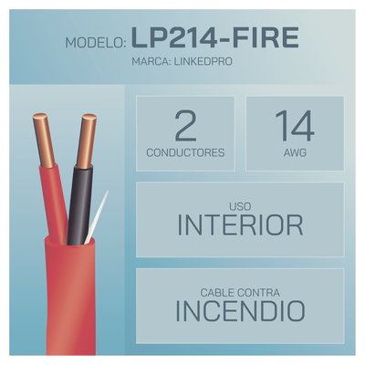 Alambre de Alarma contra Incendios - Bobina de 305 Metros (1000 Pies): 2 x 14 AWG, Rojo, Tipo FPLR, (UL) FT4, Ideal para Sistemas de Detección y Evacuación de Incendios