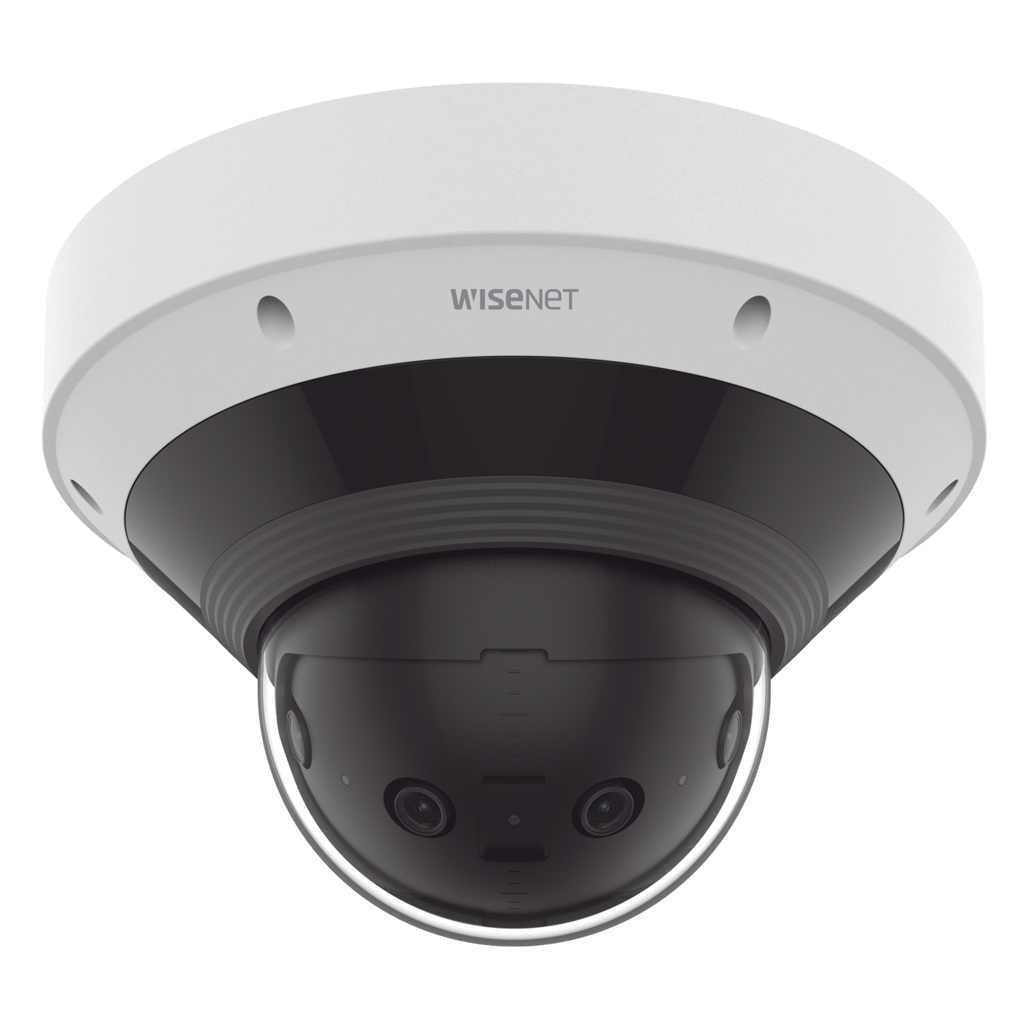 Cámara Panorámica Multisensor 8 MP / Visión hasta 209° / Análisis con inteligencia artificial / Detección Persona-Vehículo / WiseNR II y WiseStream III / WDR 120dB / IR 20 mts / IP66 / IK10 / NEMA 4X — Hanwha Techwin Wisenet · SKU PNM-C9022RV