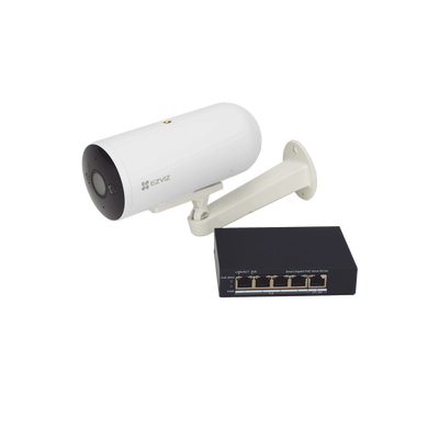 Kit de Videovigilancia PoE / 2 Cámaras IP 3 Megapixel / Switch 4 Puertos PoE+ Gigabit / Visión Nocturna a Color / IP67 / Audio Bidireccional / Luz y Sirena