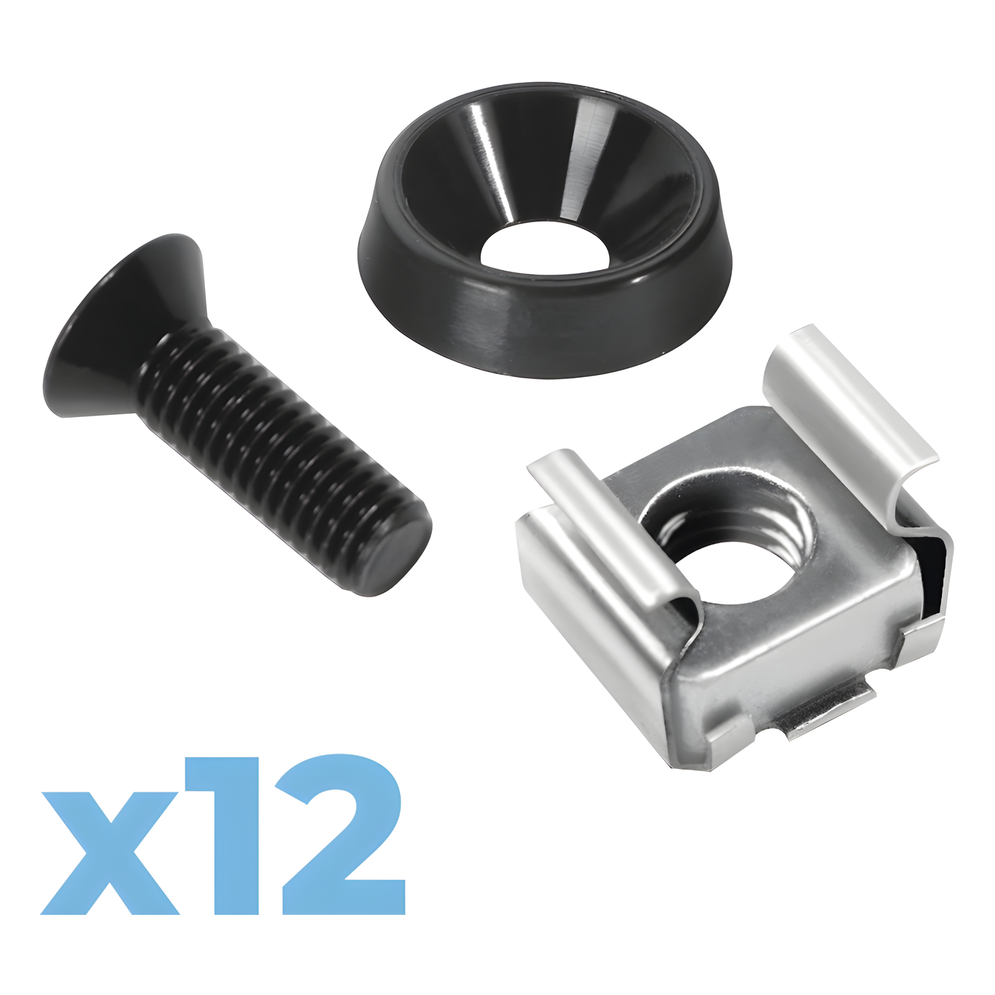 Juego de 12 Tornillos con 12 Arandelas y 12 Tuercas Enjauladas para Rack Linkedpro  — LINKEDPRO BY EPCOM · SKU LP-TAT-12