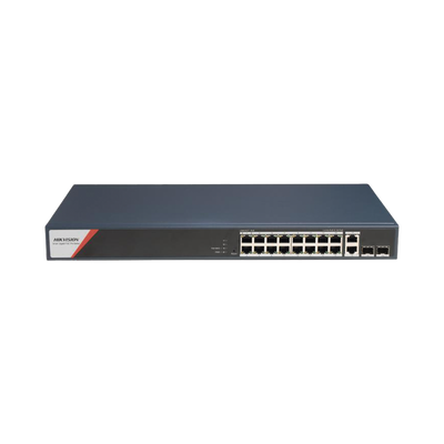 Switch Gigabit PoE+ / Administrable / 16 Puertos 1000 Mbps PoE+ (4 Puertos PoE++ 90 W) / 2 Puertos 1000 Mbps de Uplink / 2 Puertos SFP / Configuración Nube Hik-PartnerPro / Modo Extendido hasta 300 Metros / 230 W — HIKVISION · SKU DS-3E1520HP-SI-16P2T2F