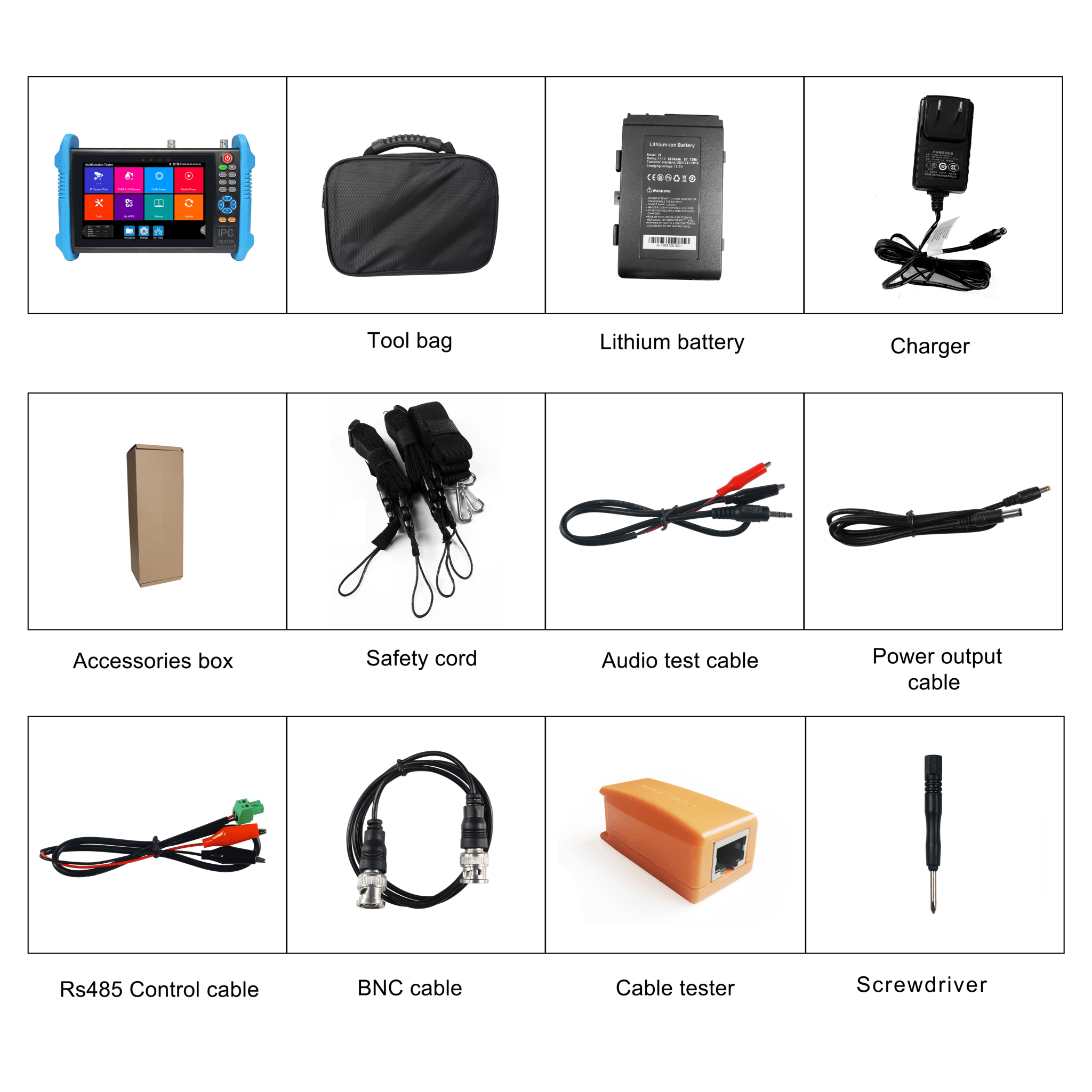 Tester de Video Profesional | Pantalla 7"| Prueba IP/HD/Analógicas | TVI/CVI/AHD/CVBS | IP ONVIF | 4K/8K | H.264/H.265 | HDMI | PTZ | Scanner IP | TDR | Salidas 12V/24V/PoE | Activación Simultanea.