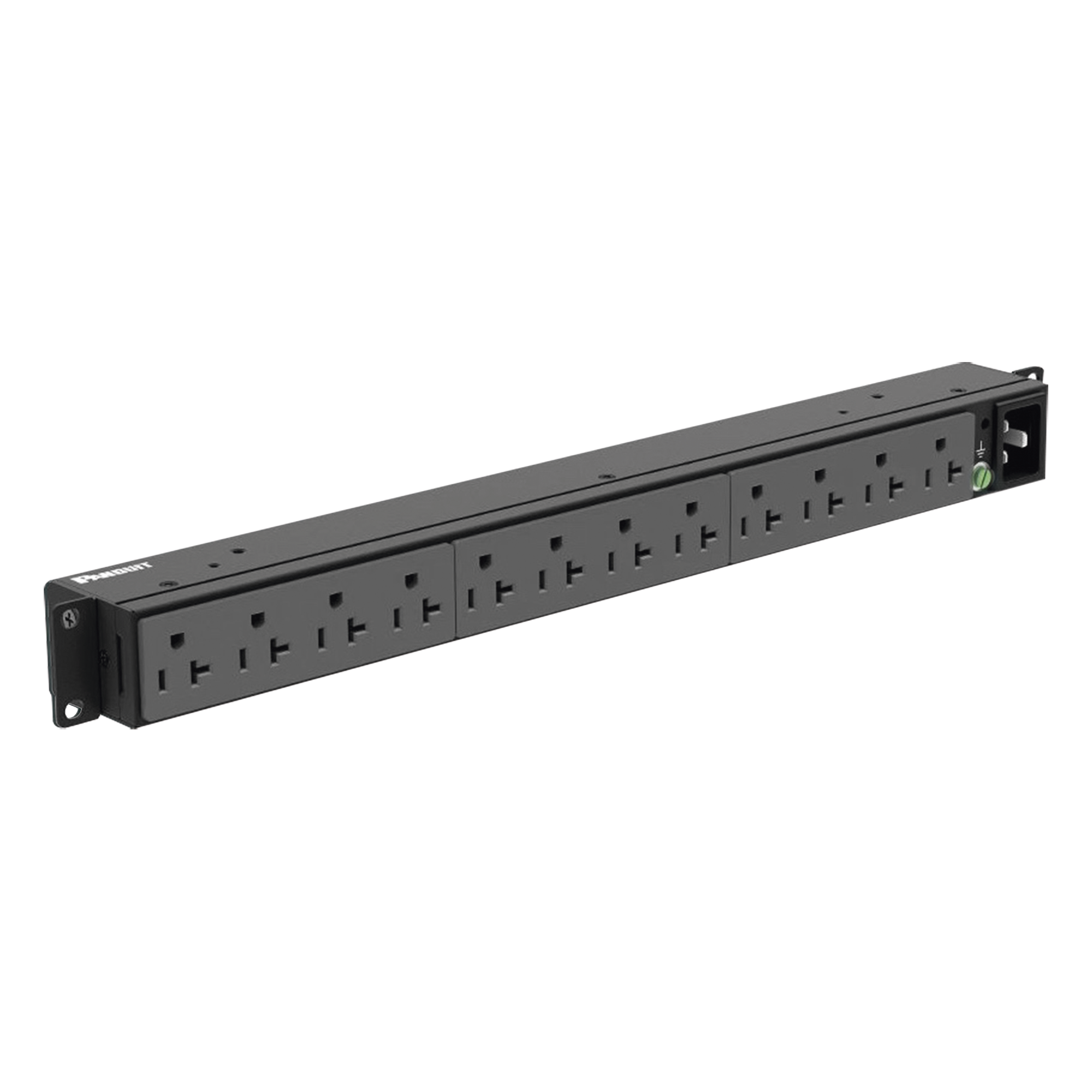 PDU Básico para Distribución de Energía, Enchufe de Entrada NEMA 5-20P, Con 12 Contactos NEMA 5-20R, Instalación Horizontal de 19in, 1UR, 20 Amp, 120 Vca — PANDUIT · SKU P12B19M