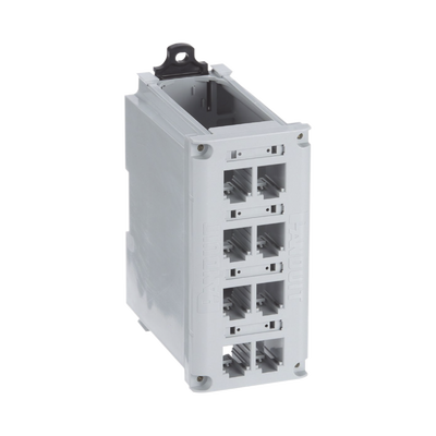 Panel de Parcheo Modular para Cobre, de Instalación en Riel DIN Estándar de 35 mm (1.38 pulgadas), 8 Puertos Mini-Com, Color Gris
