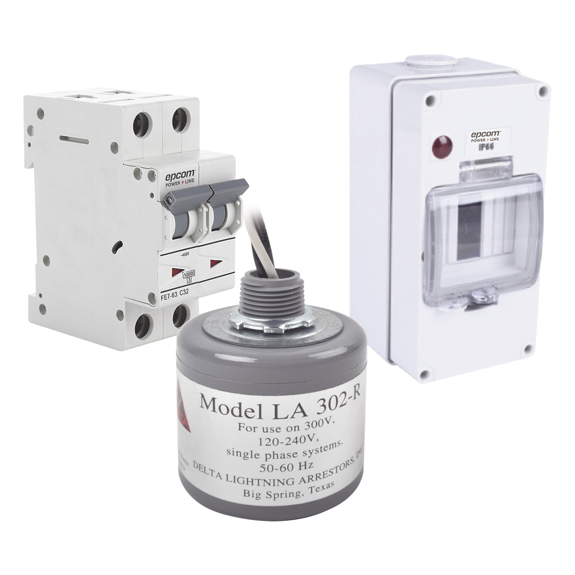 Kit de Centro de Carga Para Corriente Alterna, Breaker de hasta  400 Vca de 10 A con Supresor de Picos Transitorios. — EPCOM POWERLINE · SKU PL10ACA