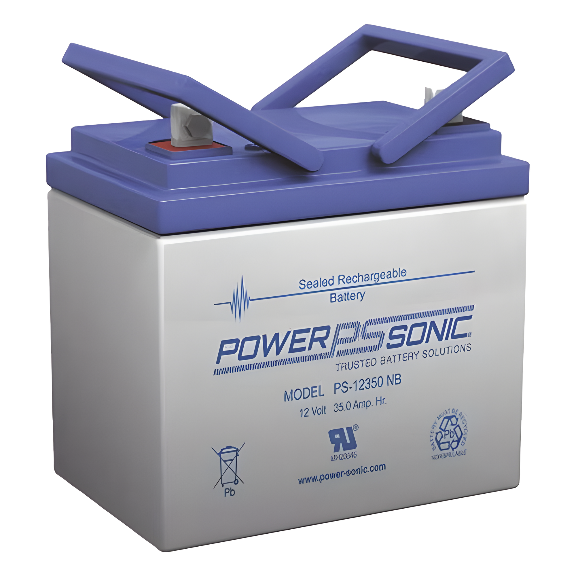 Batería 12V, 35AH, Para Respaldo, Tecnologías AGM/VRLA, 5 Años Vida Útil, Terminales NB3, Reconocida UL — POWER SONIC · SKU PS-12350-NB3