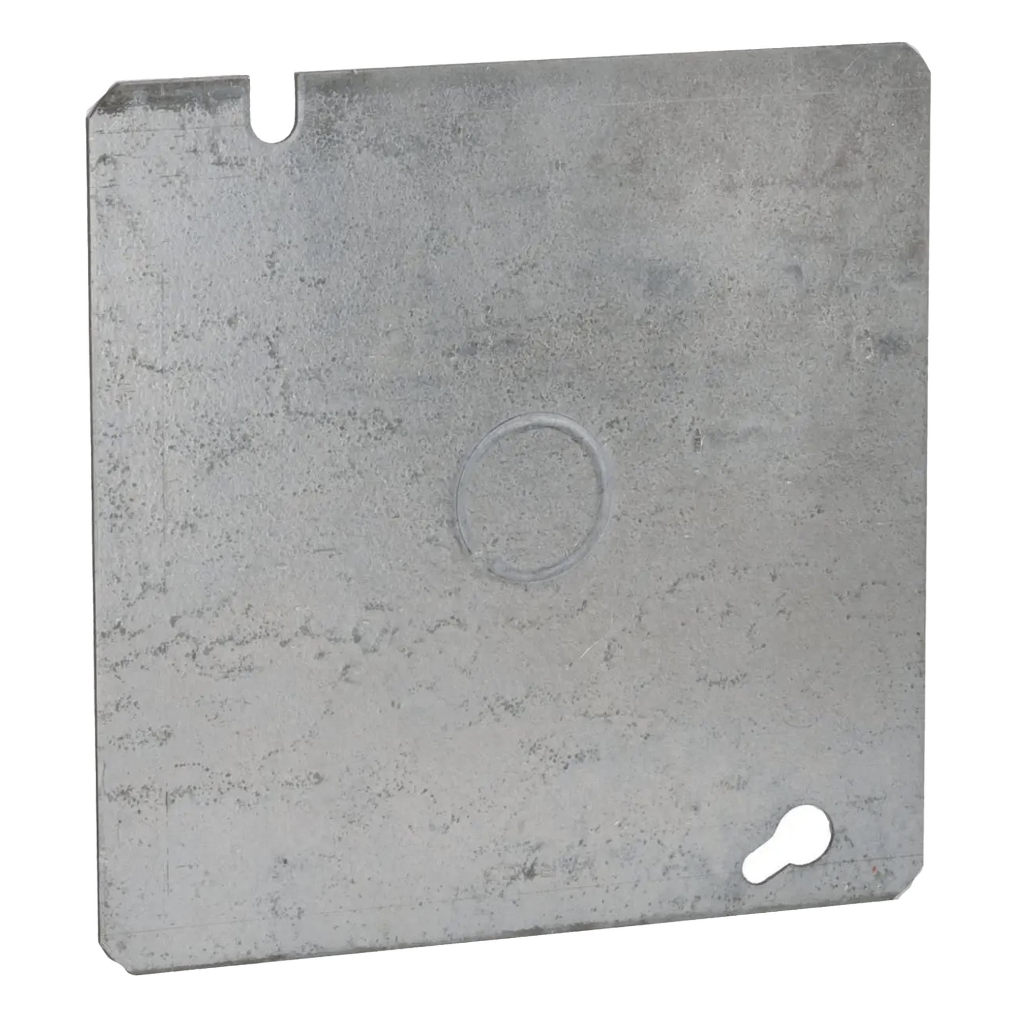 Tapa Cuadrada Plana de Acero Galvanizado con Entrada de 1/2" para Caja de 4 11/16". — RACO · SKU HUB-833