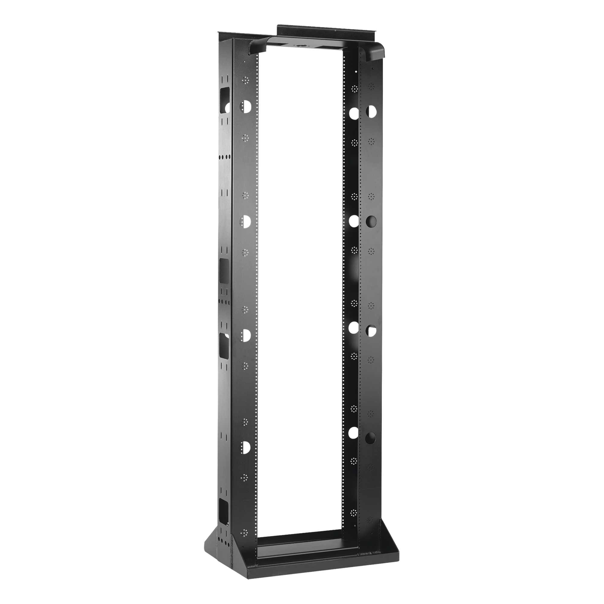 Rack Abierto Sísmico de 2 Postes Estándar de 19 in / 45U / 2.19 m (7.2 ft) de Altura / Capacidad 2,500 lb (1,134 kg) / Acero Calibre 10 (3.4 mm) / Certificación NEBS Zona 4 y OSHPD / Negro RAL 9005 — HOFFMAN · SKU ESDR19FM45U