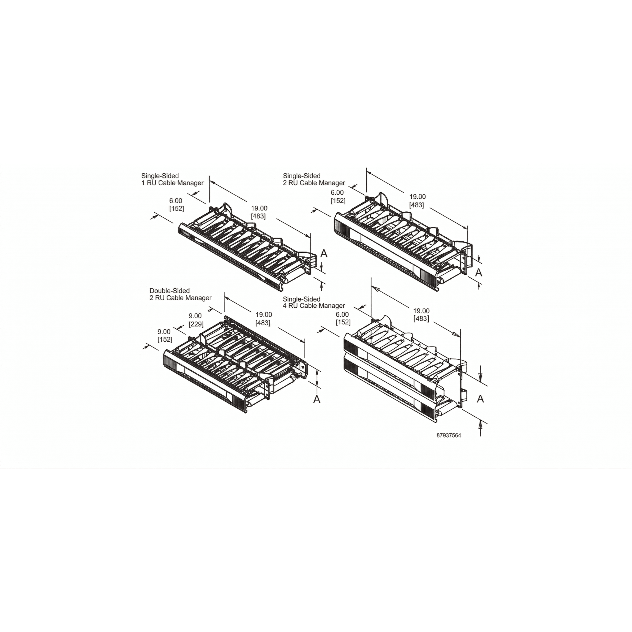 Organizador de Cables Horizontal CableTek, Doble (Frontal y Posterior), Para Rack de 19in, 2 UR