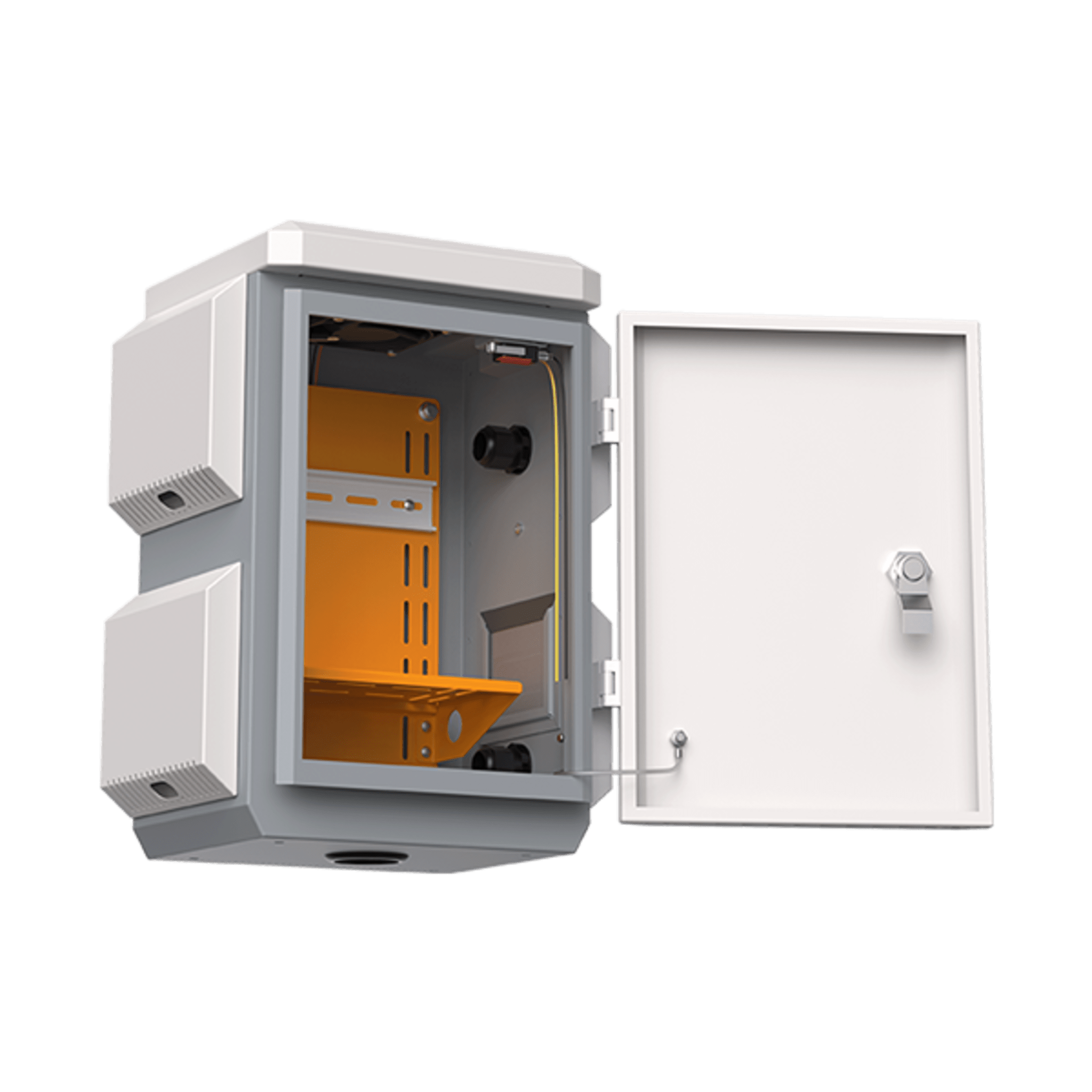 Gabinete de Acero Ventilado para Exterior 180 x 340 x 160 mm con Rieles DIN y 4 Placas Laterales para Montaje de Equipos por Fuera