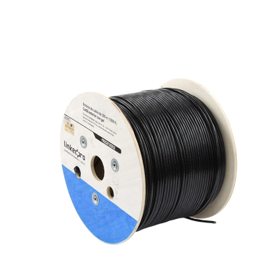 Bobina de Cable de 305 Metros (1000 Pies), Cat5E, con Gel, para Intemperie, Doble Forro Extrema Humedad, Bajo Tierra, UL, Color Negro para Aplicaciones en Video Vigilancia, y Redes de Alta Velocidad.