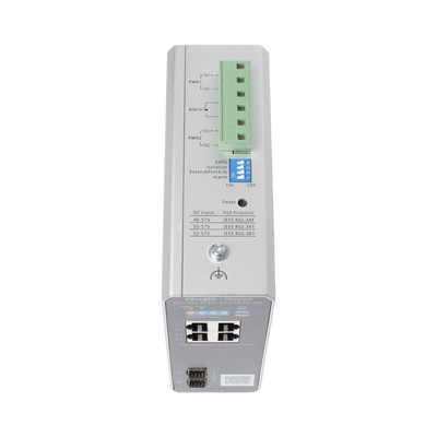Switch Industrial PoE+ hasta 180 watts , Ideal para temperaturas Extremas y protección contra descargas, 1 puerto PoE++ 60W y 3 puertos PoE+ 30W, 2 SFP Uplink