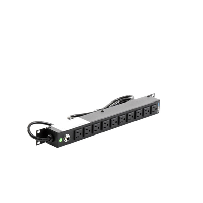 Multicontacto Horizontal (PDU) de 10 Contactos (NEMA 5-15R) Rack 19" 1UR. Voltaje Entrada/Salida: 120Vca/15A
