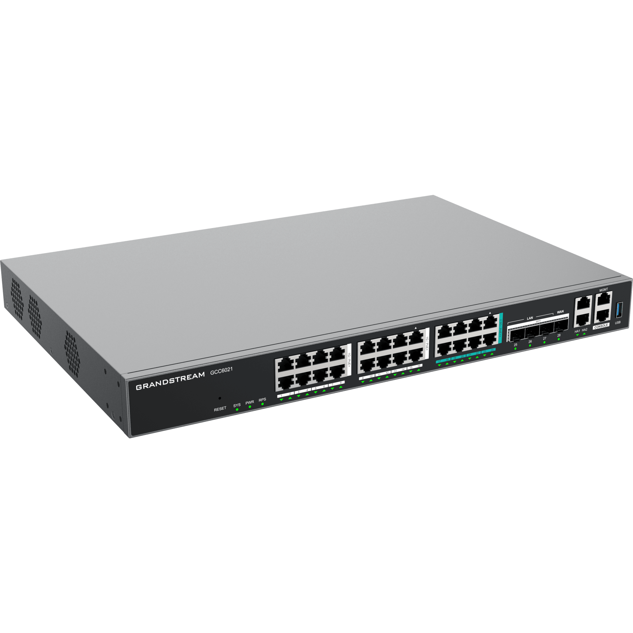 Router Todo-en-Uno GCC6021 con PBX de 50 Extensiones + Firewall + VPN + Switch de 16 Puertos GbE + 4x SFP+ 10 GbE y 8x 2.5 GbE / Gestión en la Nube con GDMS