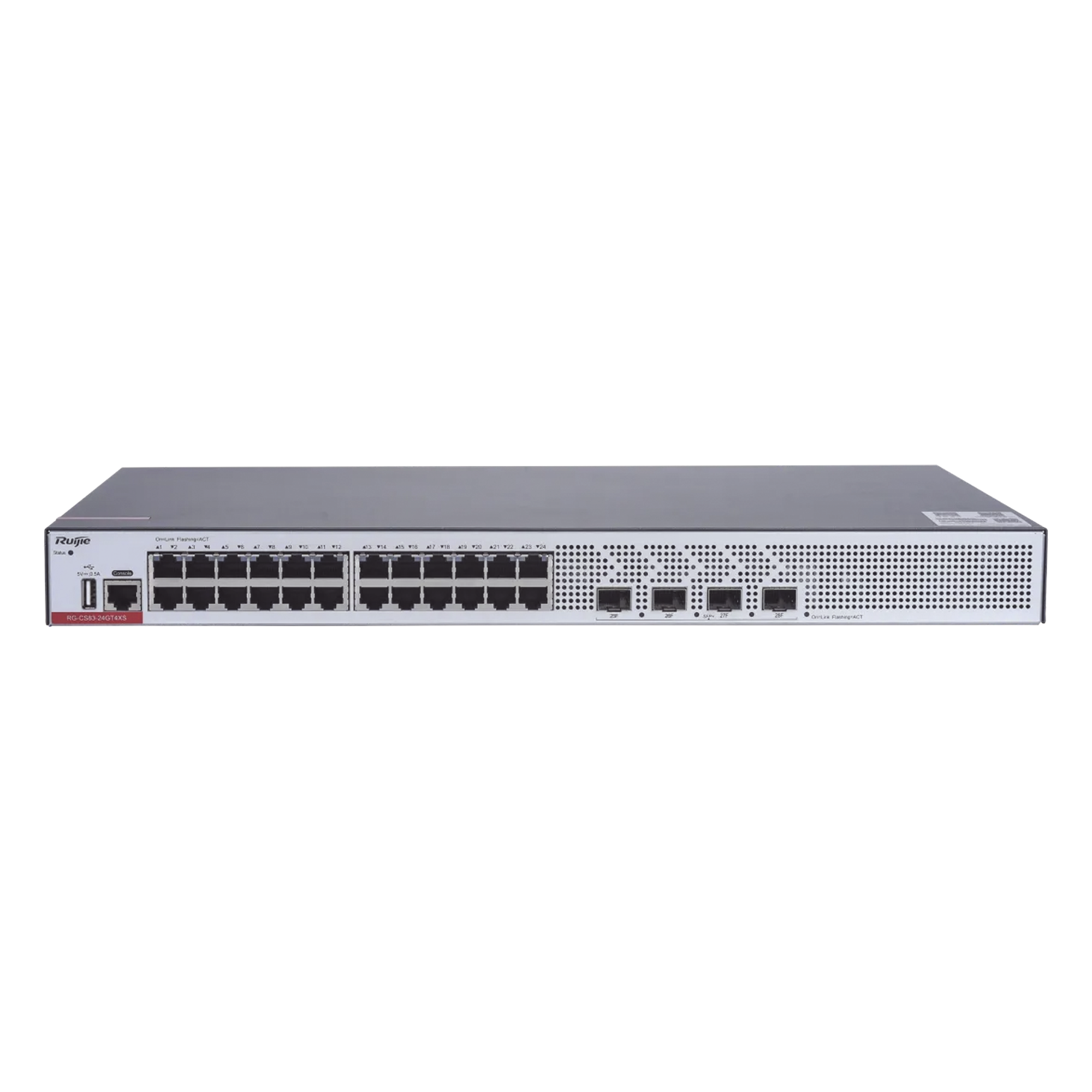 Switch de Acceso Capa 3 con doble Chip para Alta Disponibilidad Ideal en Redes Empresariales con 24 puertos Gigabit y 4 SFP+ 10Gb — RUIJIE · SKU RG-CS83-24GT4XS
