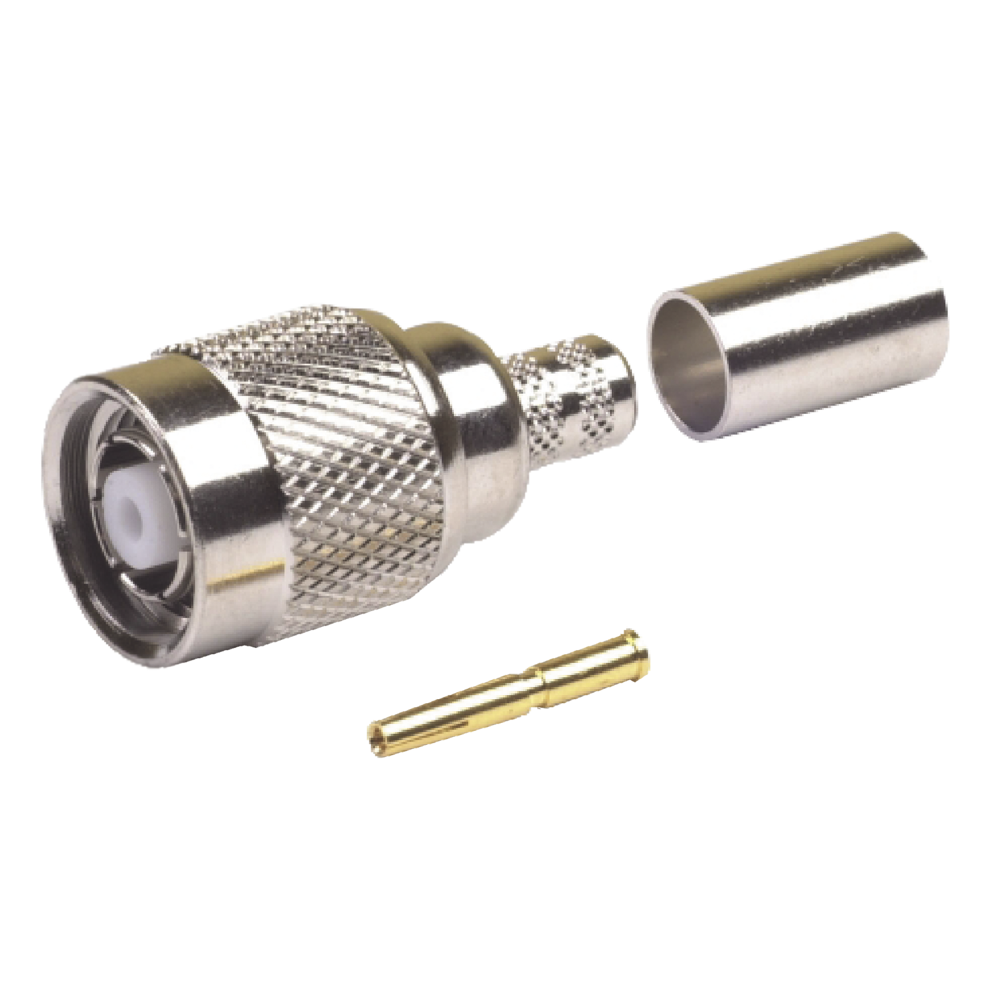 Conector TNC Macho Inverso de Anillo Plegable para Cables LMR-240, RG-8/X, Níquel/ Oro/ Teflón.