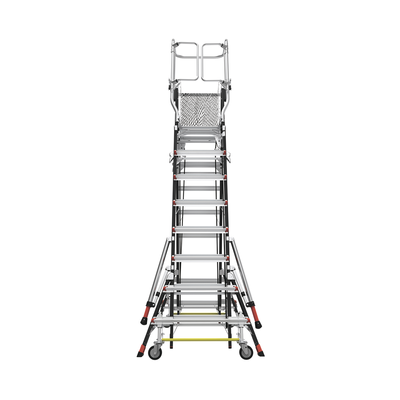 Escalera de Fibra de Vidrio con Jaula de 8'-14' (2.44 - 4.27 m). Con Ajuste en Ruedas (RATCHET™ Leveler) (SKU:18515-817).