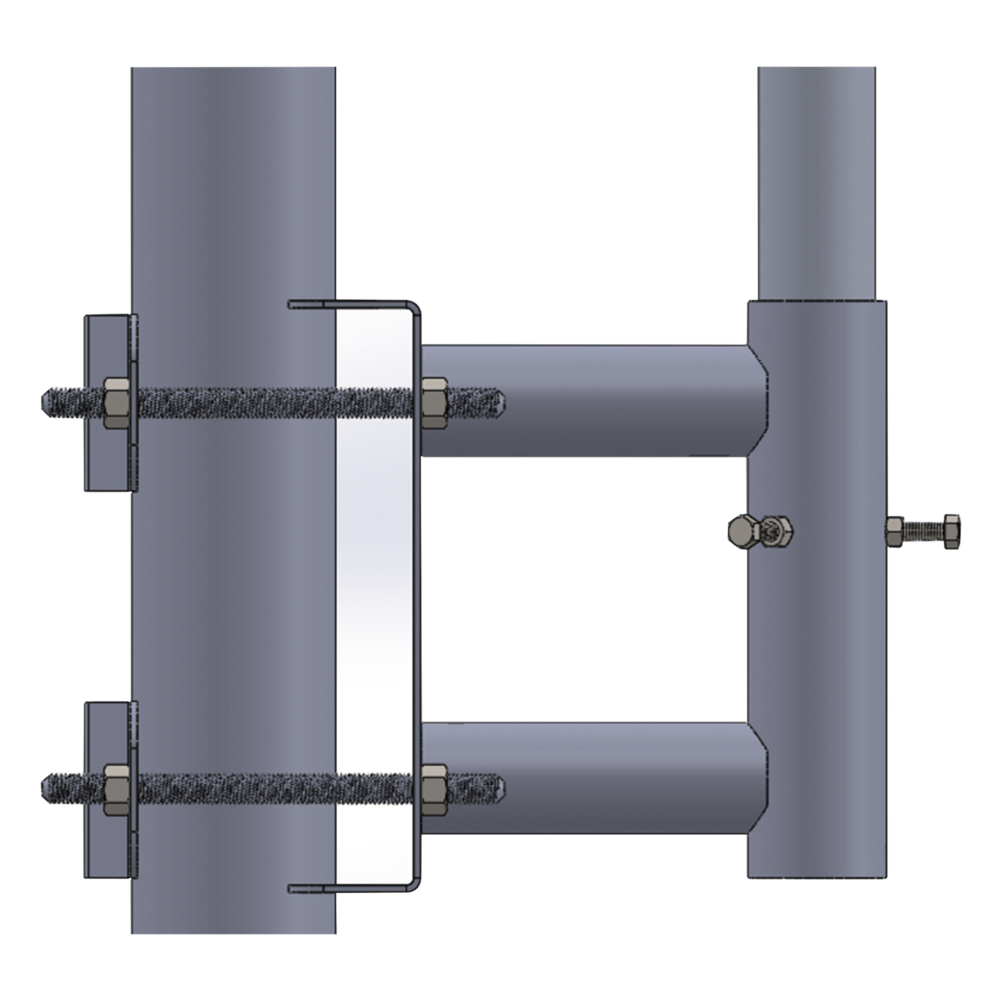 Adaptador de Mástil a Poste / Acero ASTM A36 / Galvanizado por Inmersión en Caliente / Diámetro de Mástil 5.08 cm (2') / Postes hasta 7.62 cm (3') de Diámetro — SYSCOM TOWERS · SKU SS-OP-TM