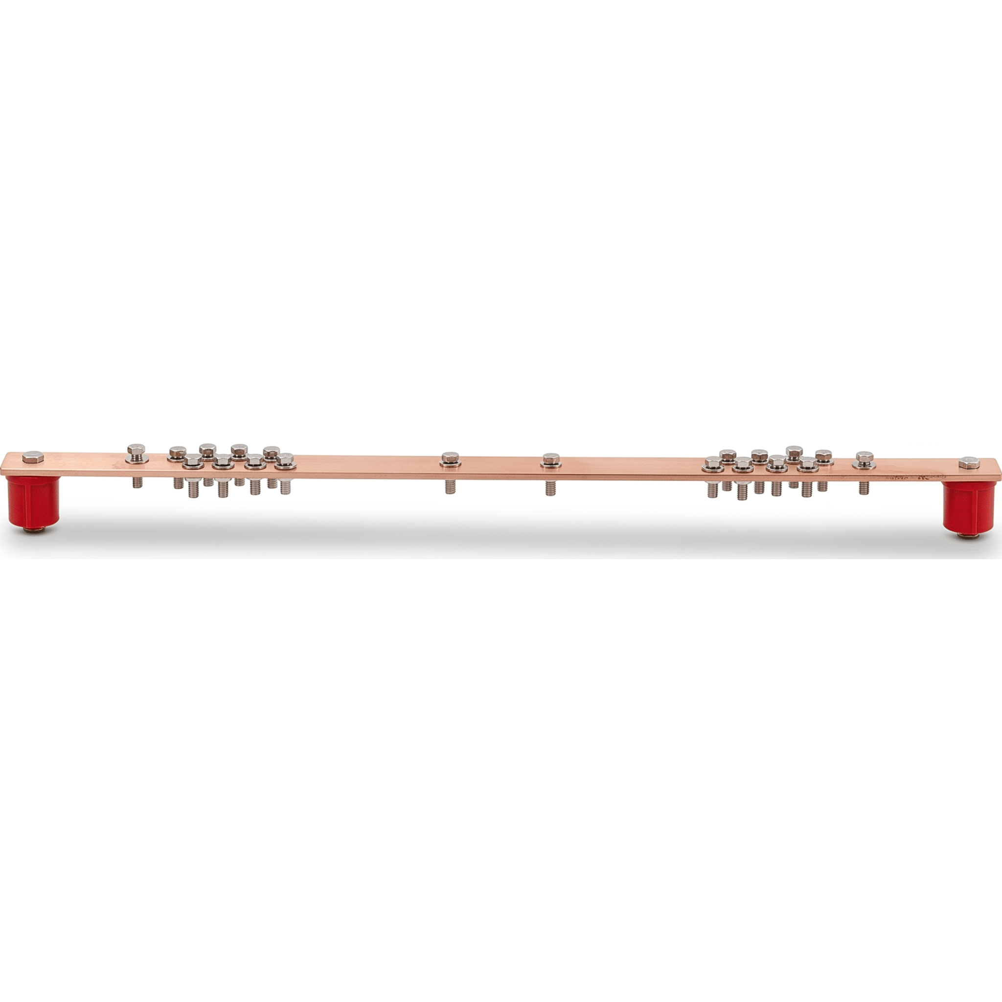 Barra Distribución Tierra Rack 19 in / Cobre 100% / 550A / Aisladores Rojos / 0.64 cm (0.25 in) / J-STD-607-A