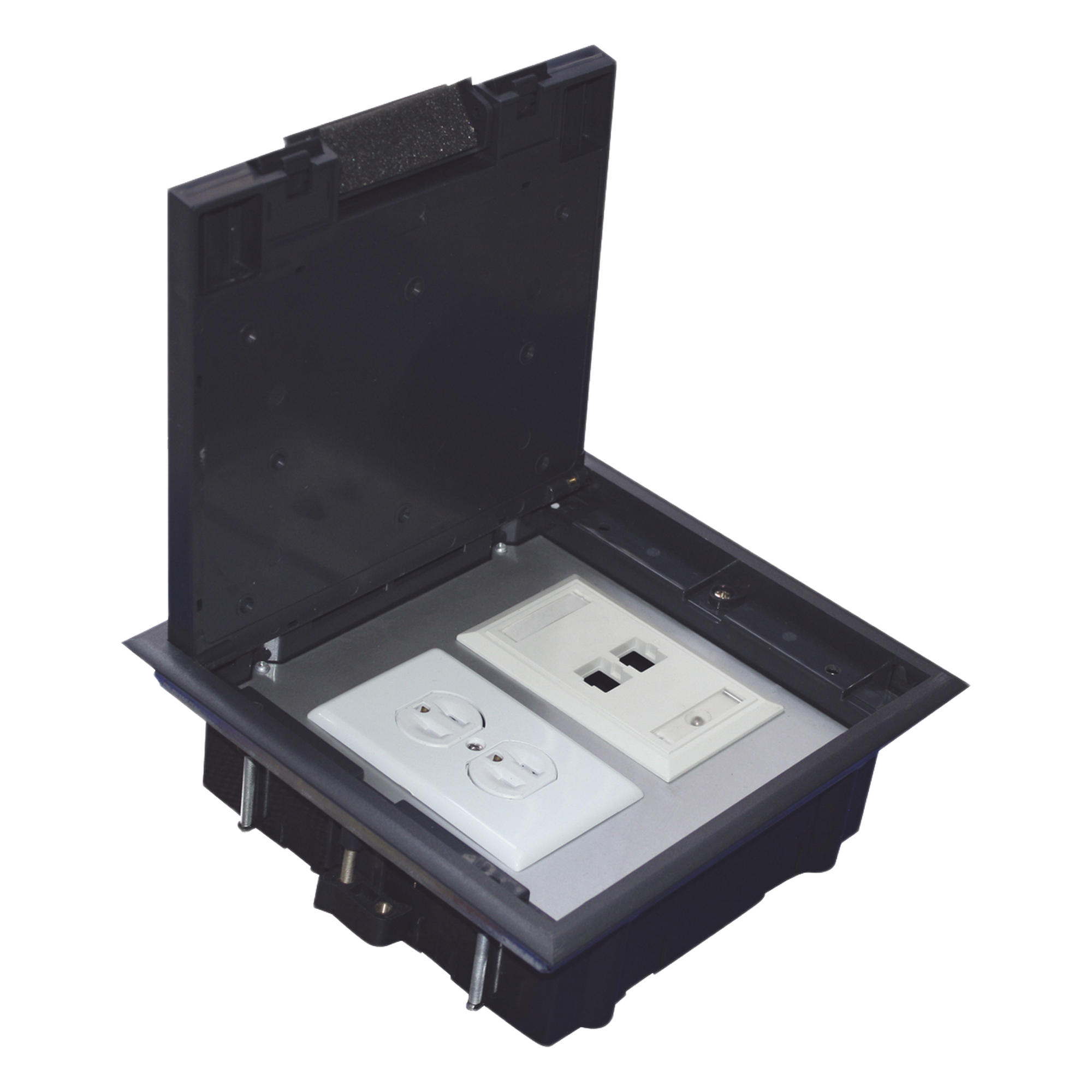 Caja de Piso para Dos Módulos Universales (Socket M2), para Alimentación Eléctrica y Redes de Datos (11000-33401) No Incluye Faceplates — THORSMAN · SKU TH-CP-2M