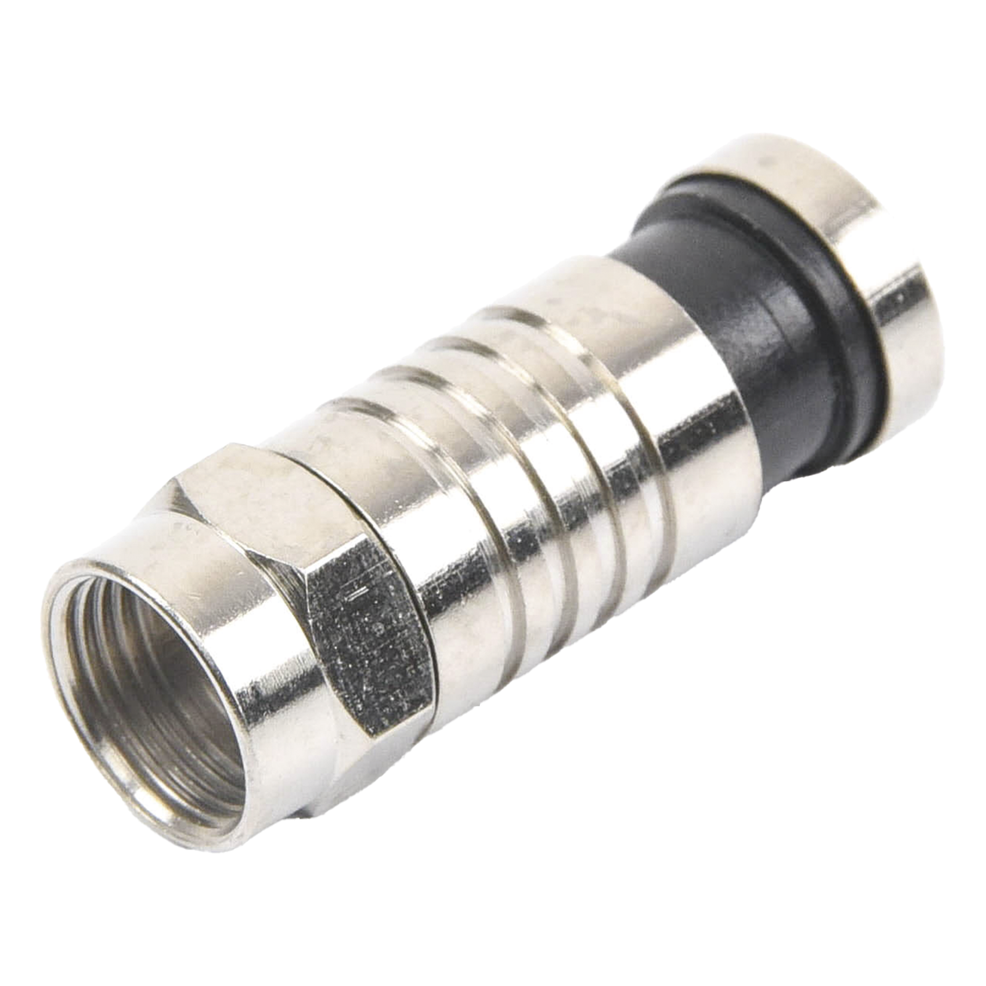 Conector F Macho de Compresión para cable RG-6, Cuerpo de Bronce Niquelado. — EPCOM TITANIUM · SKU TT-CON-509-RG6