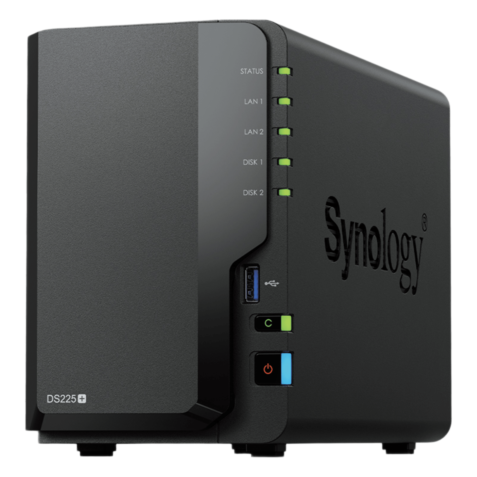 NAS DiskStation DS225+ | 2 Bahías | Intel Celeron J4125 | 2 GB DDR4 | Hasta 40 TB | Puertos 1GbE y 2.5GbE | USB 3.2 Gen 1 | Compatible con RAID | Synology DSM. — SYNOLOGY · SKU DS225+