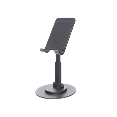 Soporte para Teléfono Celular Giratorio | 360° de Rotación | Angulo Ajustable | Altura Ajustable 17-20cm | Antideslizante | Ejes Giratorios de Alta Precisión| Plegable | Aluminio | Color Gris