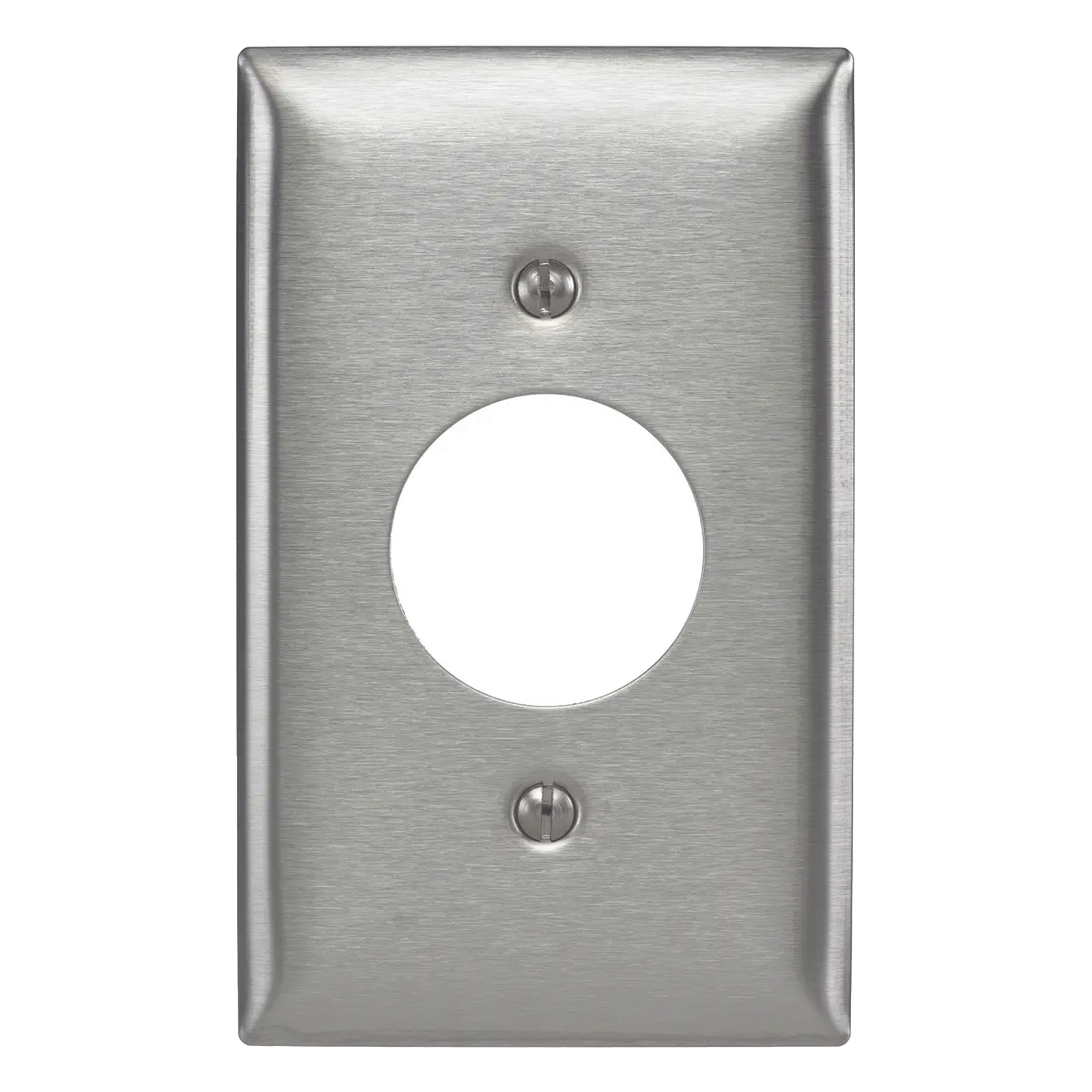 Placa para Receptáculo Sencillo de 15 y 20 A de Entrada Recta y para Receptáculo de 15 A de Media Vuelta/ 1.4" (35.56 mm) / Acero Inoxidable.
