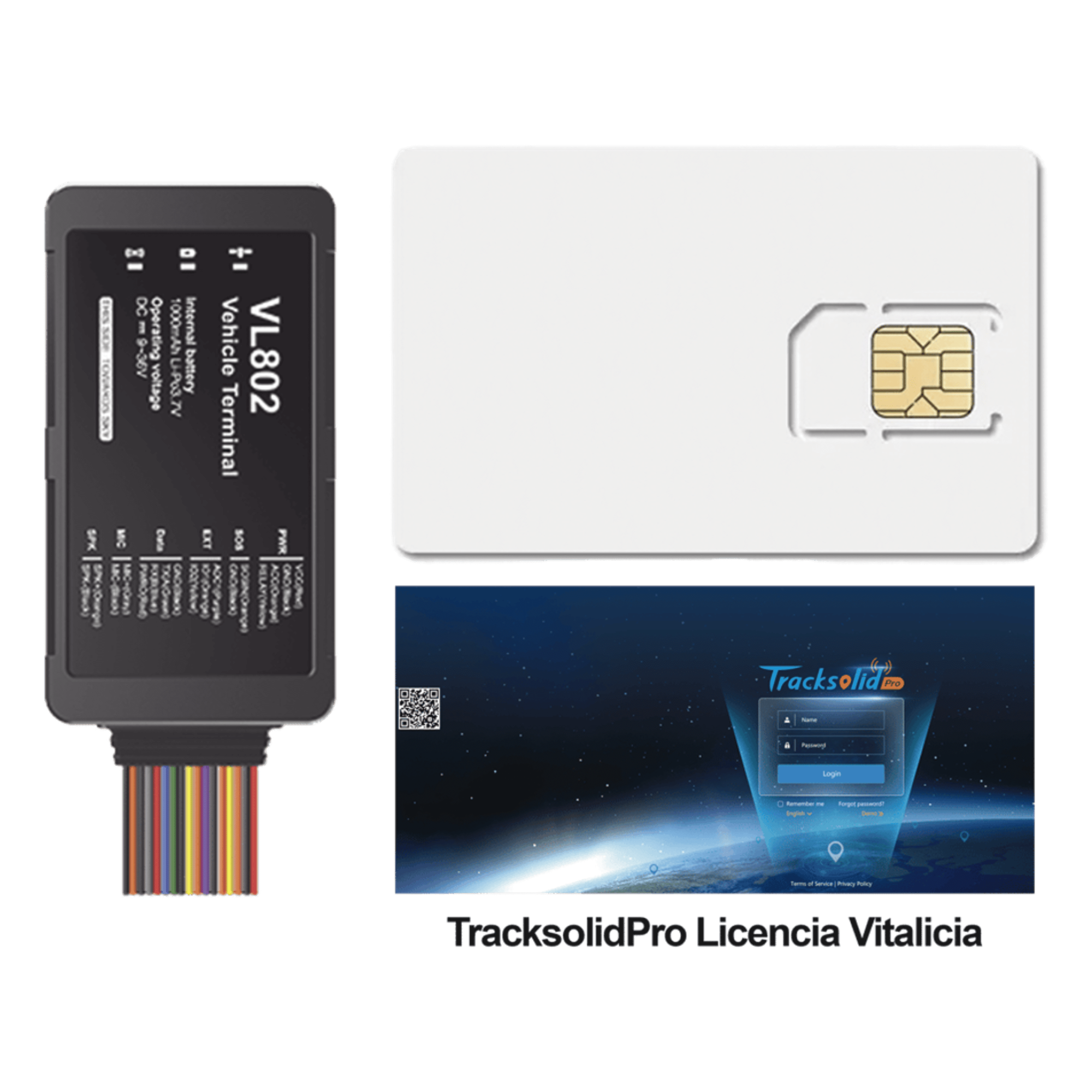 Kit localizador vehicular / 4G LTE / BLE / RS485 / Audio dos vias (requiere accesorios) / incluye SIM500MB2Y y Plataforma TrackSolidPro / Compatble con UL212 Sensor ultrasonico — JIMIIOT · SKU VL802KIT