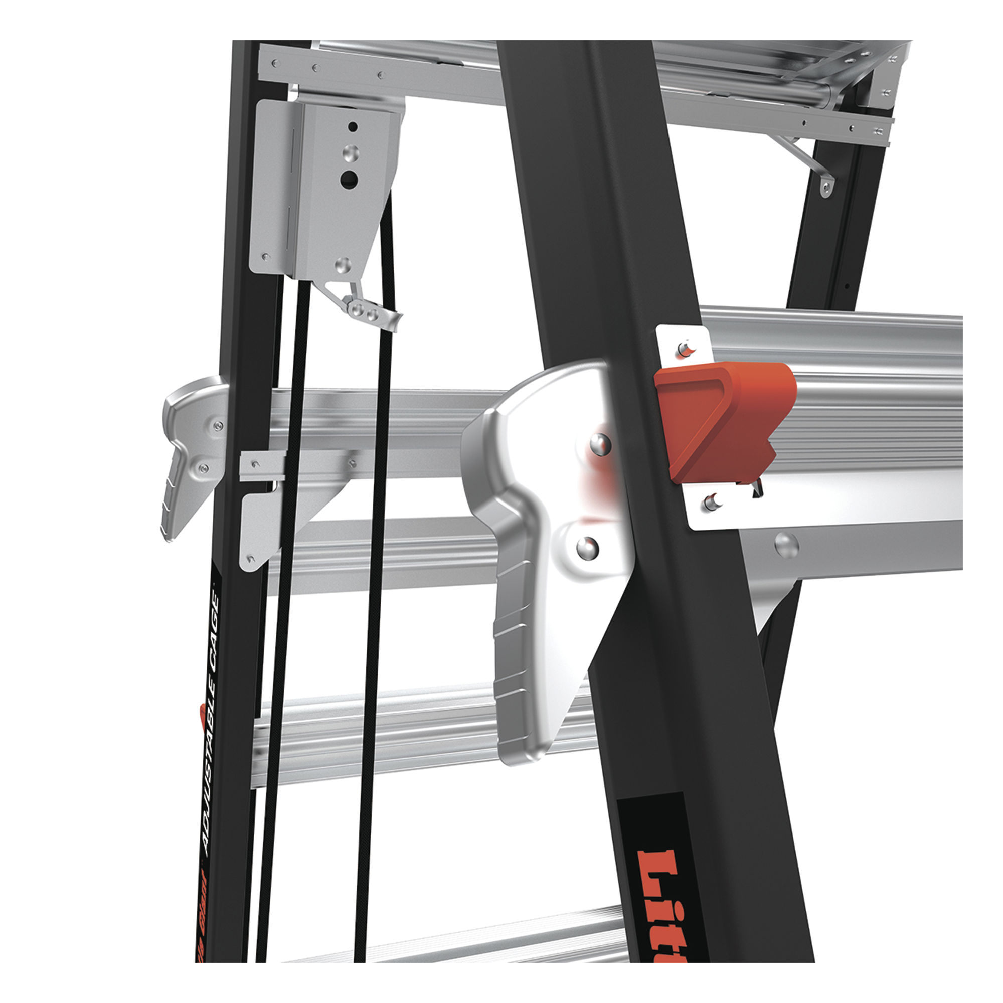 Escalera de Fibra de Vidrio con Jaula de 8'-14' (2.44 - 4.27 m). Con Ajuste en Ruedas (RATCHET™ Leveler) (SKU:18515-817).