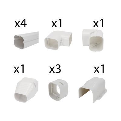 Kit de Canaletas Para la Organización de Tuberías y Cables Eléctricos en Instalaciones de Aire Acondicionado, Uso en Interiores y Exteriores, PVC Rígido, Ideal Para Minisplit, Contenido de Kit (11 Piezas), (3000-00000)