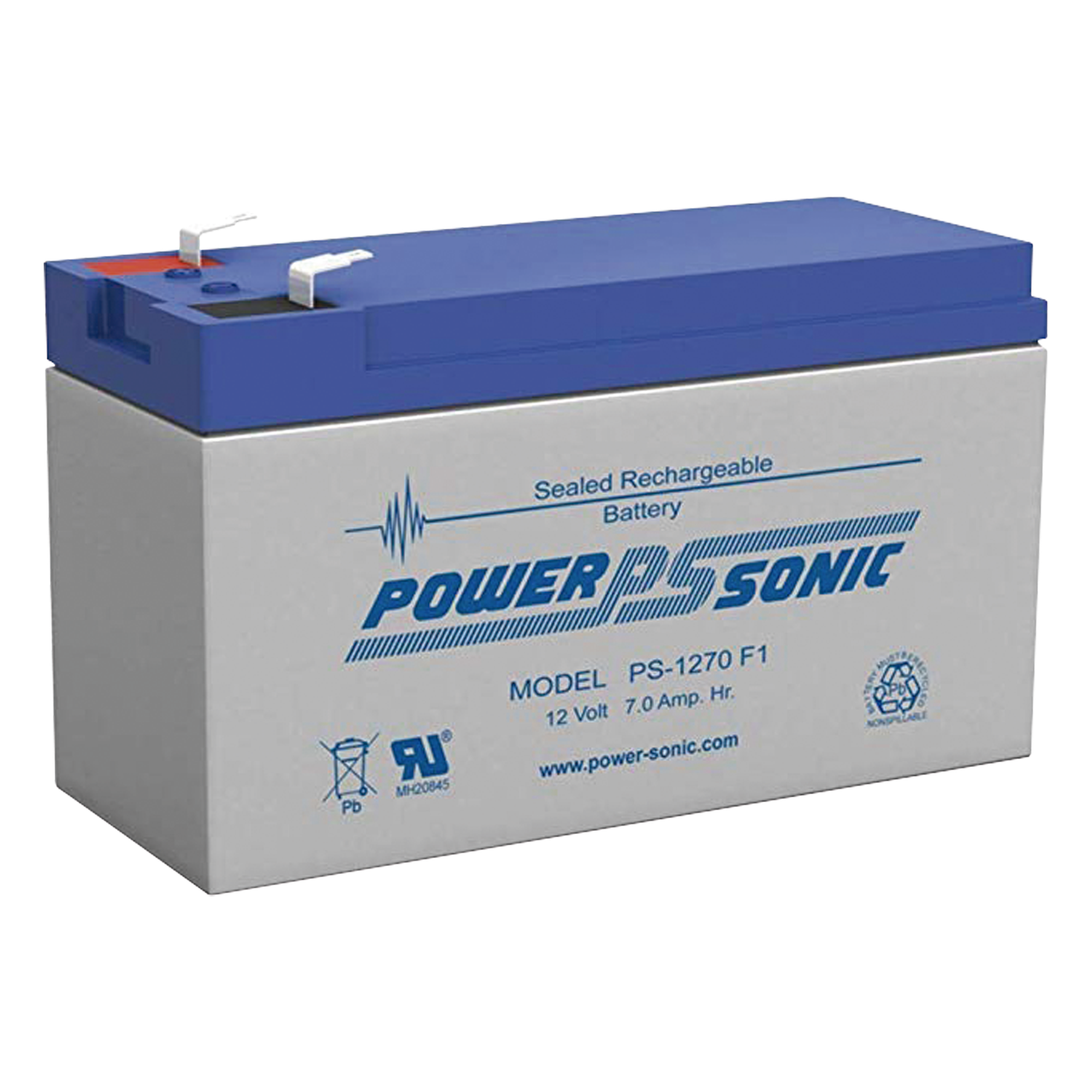Batería 12V, 7AH, Para Respaldo, Tecnologías AGM/VRLA, 5 Años Vida Útil, Terminales F1, Reconocida UL — POWER SONIC · SKU PS-1270-F1