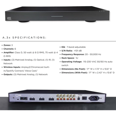VSSL 3 zonas, 6x50W, con Chromecast, Alexa Cast, Airplay, Spotify Conn en cada zona - funciona con GoogleAsst
