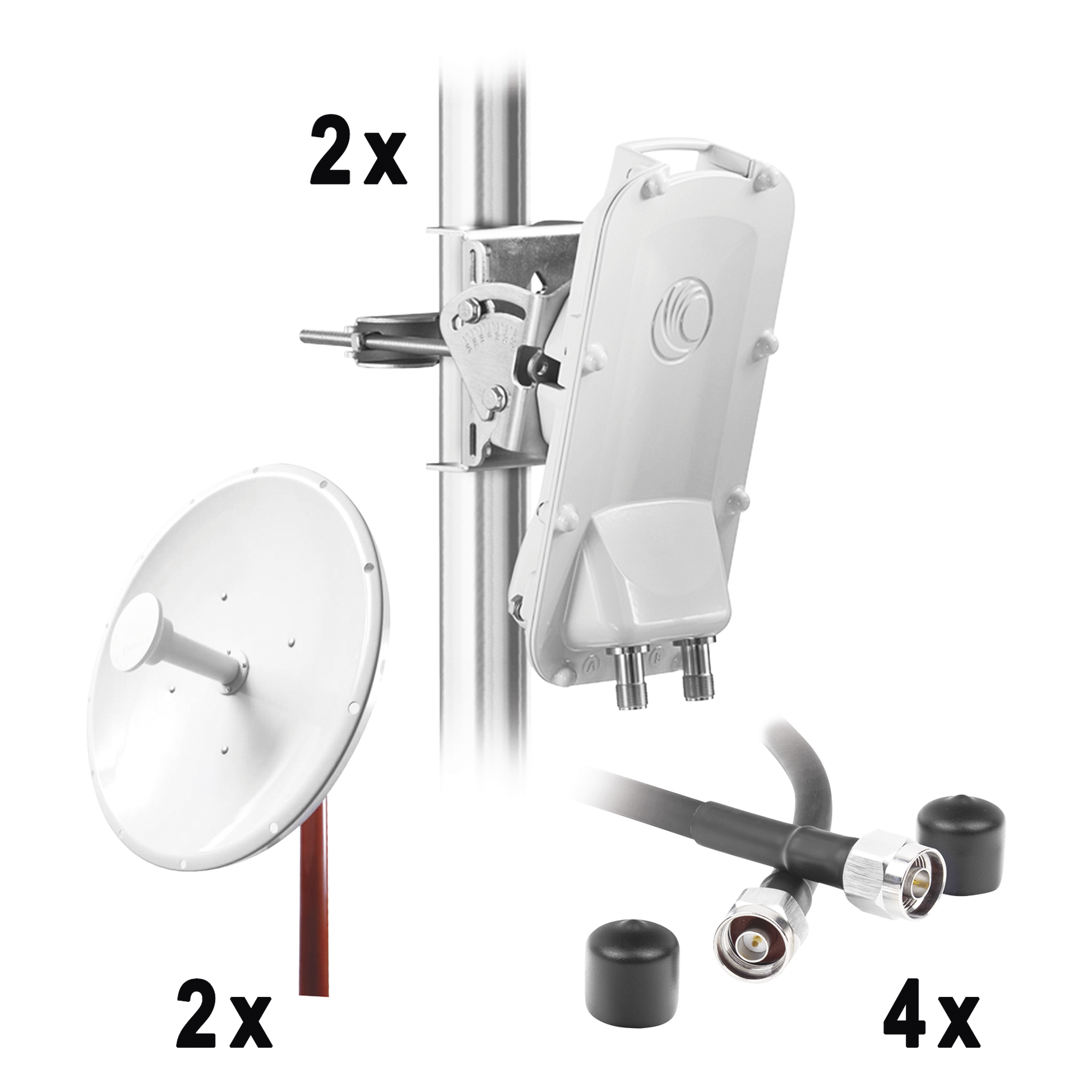 Enlace Backhaul completo de alta capacidad, incluye: 2x PTP550CE, 2x NP2GEN2 (34 dBi), 4x Jumpers — CAMBIUM NETWORKS · SKU PTP550-KIT34