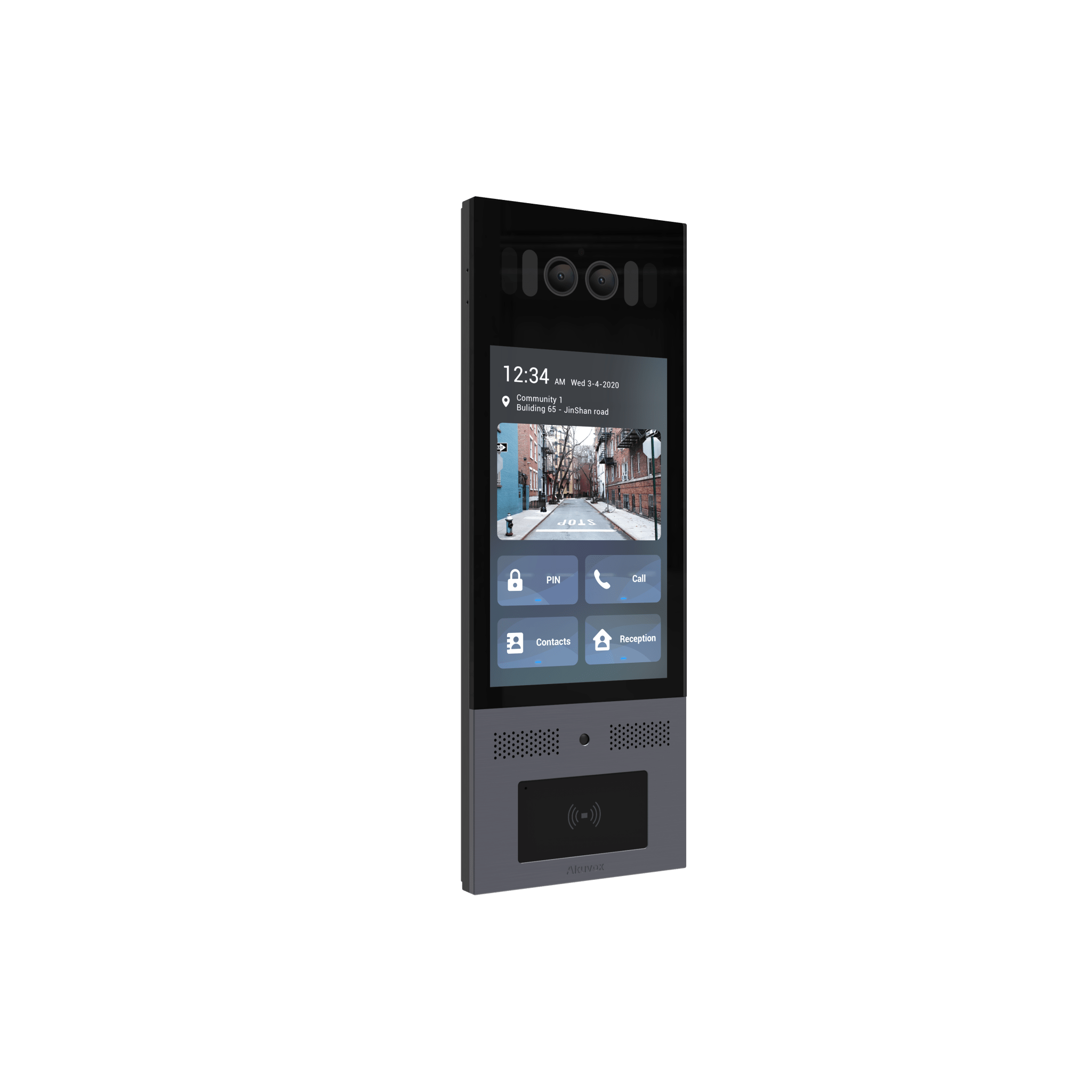 Frente de Calle Antivandálico IK10 / Incluye montaje / Administración 100% en la Nube / Notificación a APP / Llamada Telefónica / ANDROID / SIP / ONVIF /Reconocimiento Facial / QR y PIN para Visitas / IP66 / Bluetooth / NFC