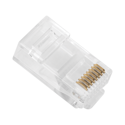 Bote con 100 Plugs Pass Through RJ45 Cat6 sin Blindaje, Chapado de Oro a 30 Micras para Durabilidad Extrema