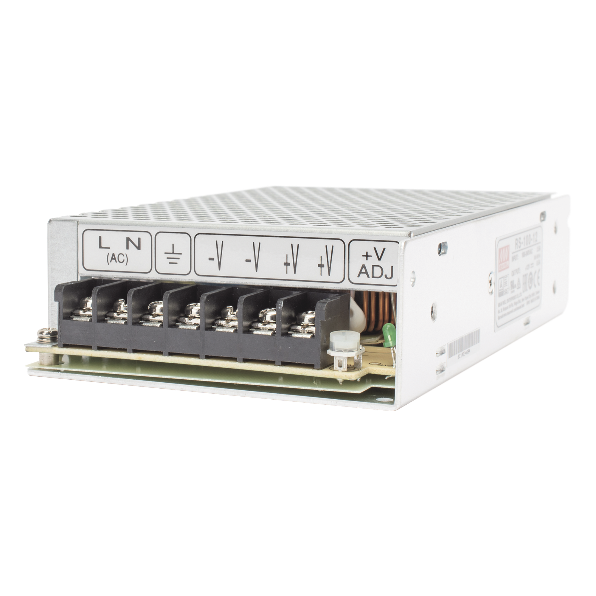 Fuente de Poder Industrial Conmutada 100W de Potencia, 12Vcc, 8.5A — MEANWELL · SKU RS-100-12