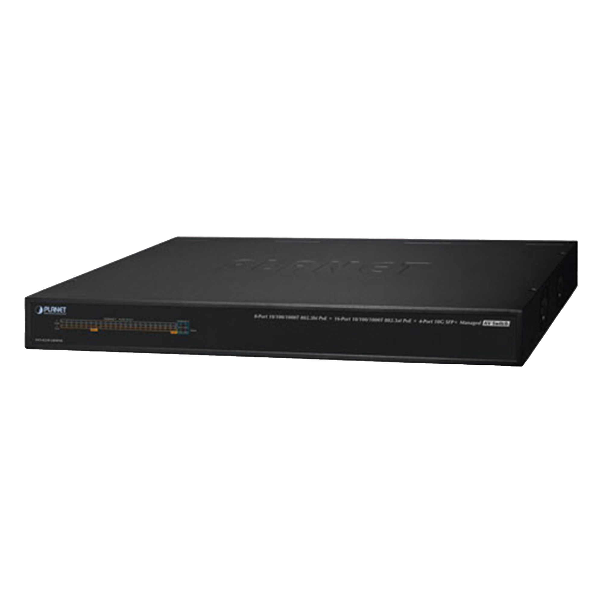 Switch AV Profesional para Integraciones Audiovisuales, , 8 Puertos PoE Gigabit 802.3bt, 16 Puertos PoE Gigabit 802.3at, 4 Puertos SFP 10 G, Hasta 450 W de Potencia — PLANET · SKU AVS-4210-24HP4X
