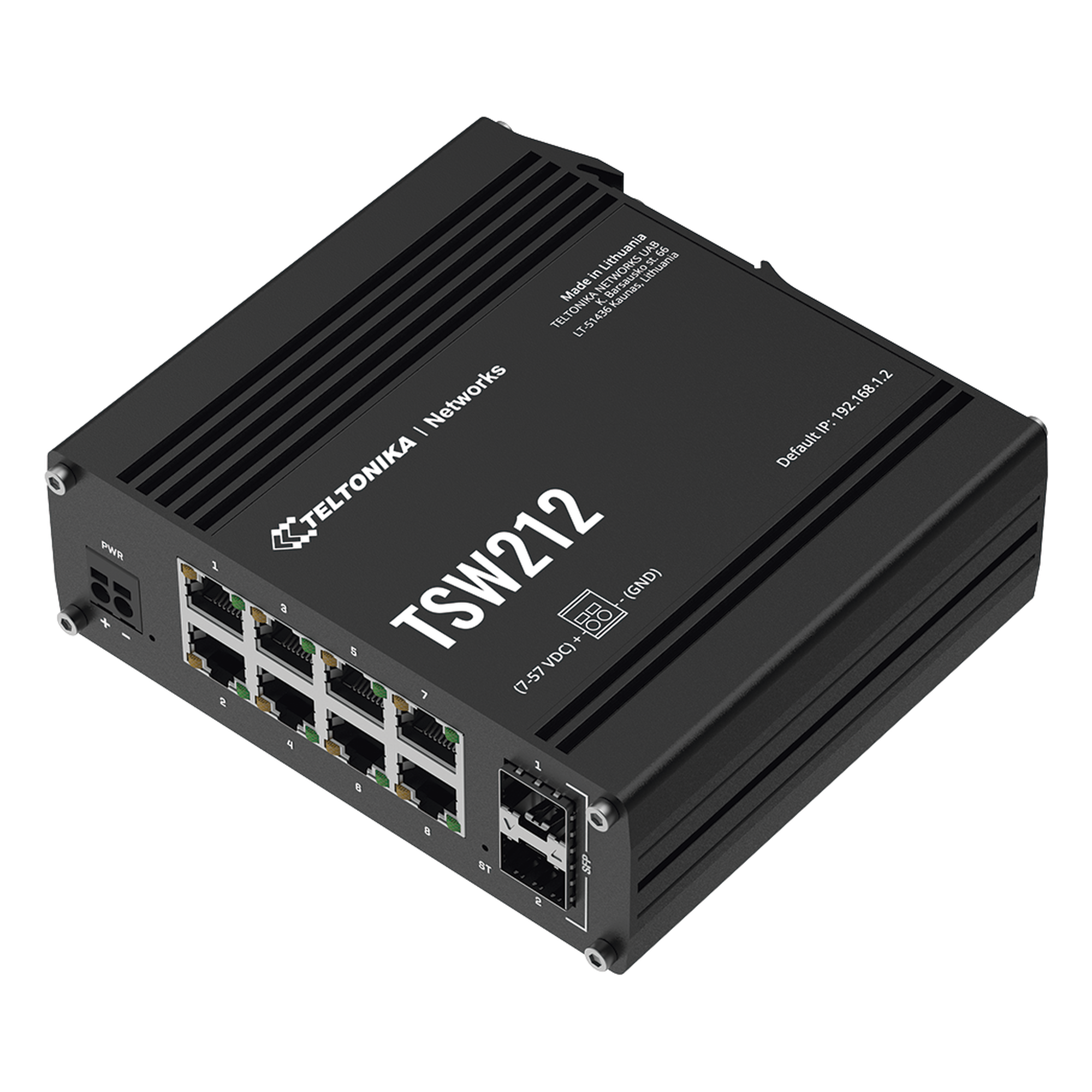 Switch Industrial Administrable L2, 8 puertos GE + 2 SFP, Soporta Profinet — TELTONIKA · SKU TSW212