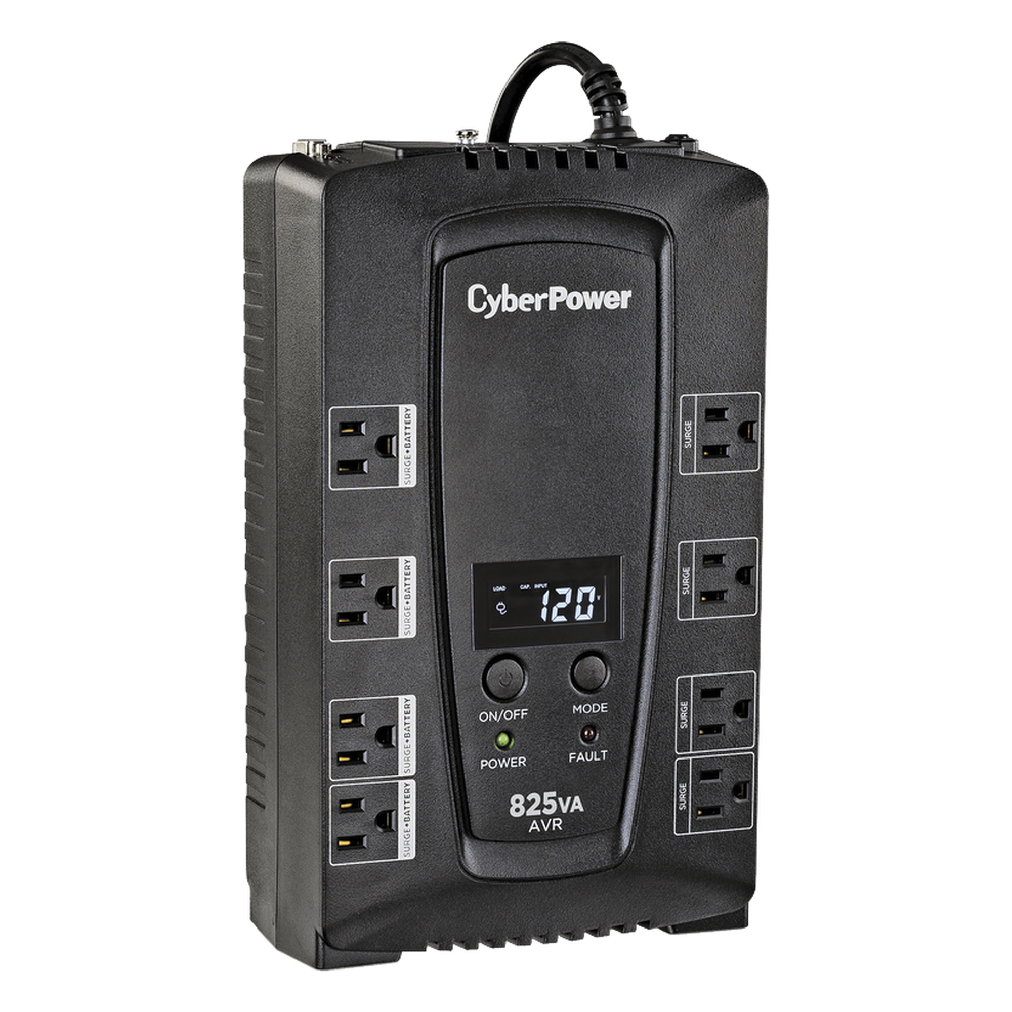 UPS Línea Interactiva / 825 VA / 450 W / 8 Tomas NEMA 5-15R / AVR Integrado / LCD Multifunción / Protección 1030 J — CYBERPOWER · SKU CP825AVRLCDA