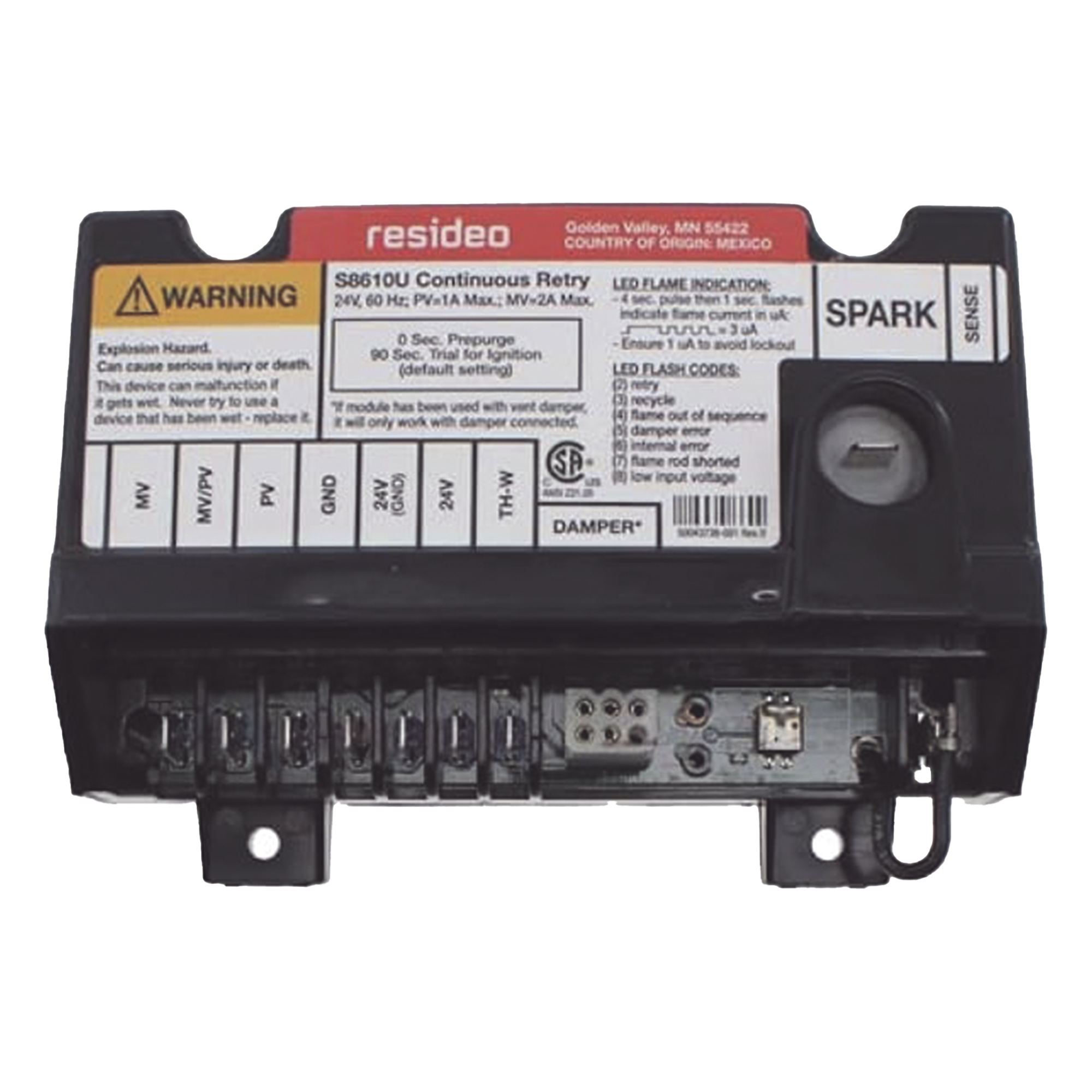 Módulo universal de encendido intermitente para piloto de gas con detección de llama por varilla simple o doble, para gas natural o LP — HONEYWELL HOME RESIDEO · SKU S8610U3009/U