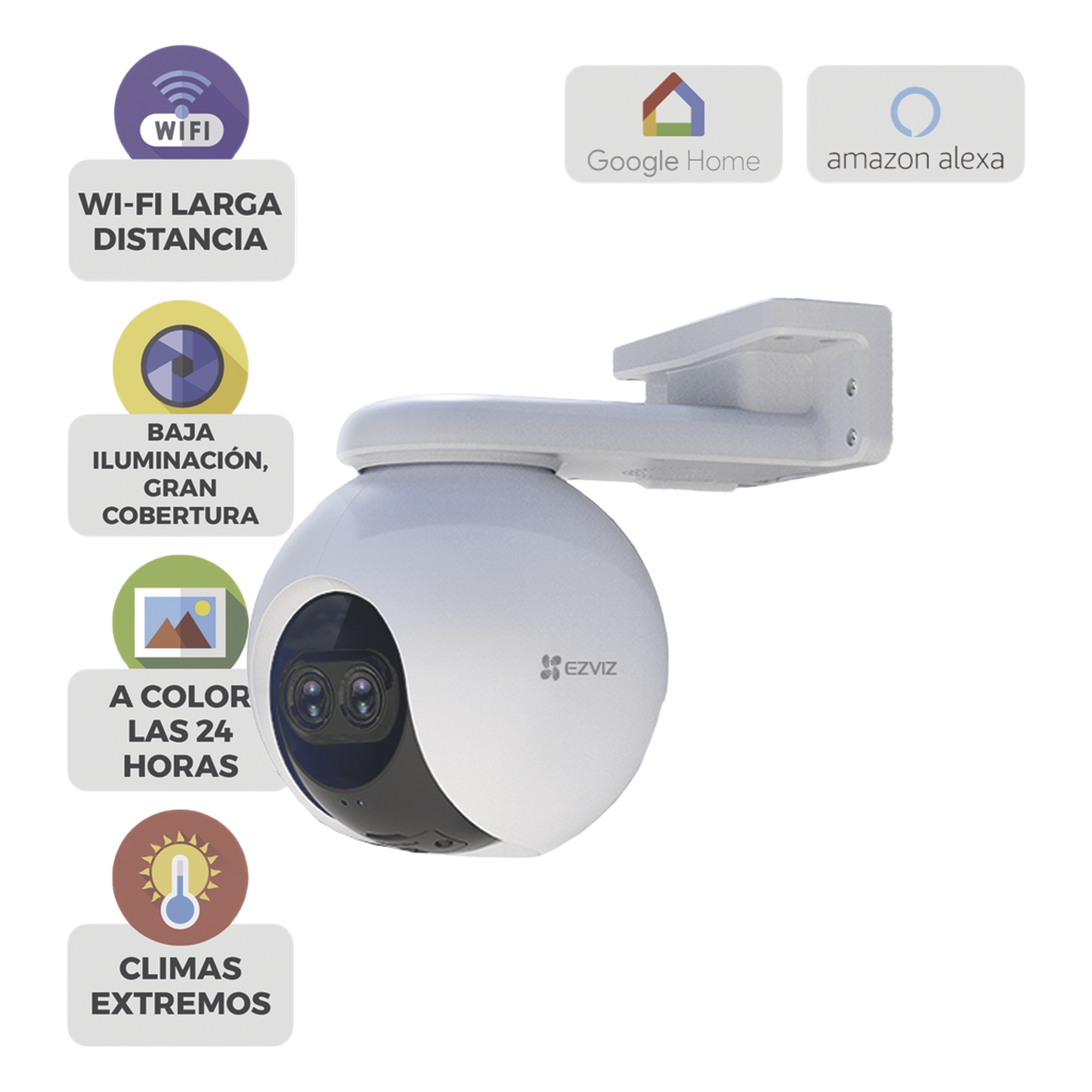 Cámara PT IP / 2 Megapixel / Lente Dual 2.8 mm y 12 mm / Visión Nocturna Color 30 m (98.4 ft) / Wi-Fi 2.4 GHz / IP65 / Cobertura 360° — EZVIZ · SKU CSC8PF