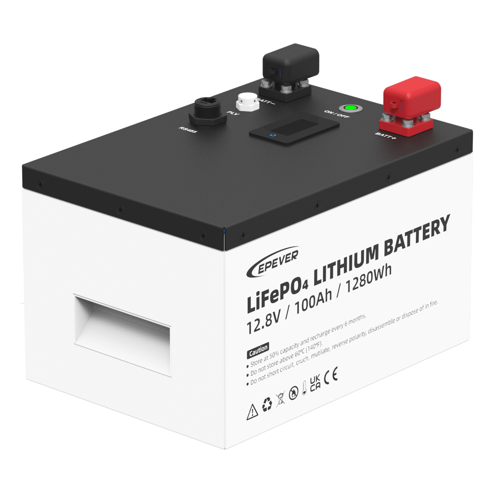 Batería de Litio LiFePO4 12.8Vcc, 100Ah, 1.28KwH, Pantalla LCD para Monitoreo Local, Carcasa Metálica — EPEVER · SKU LFP100EP128V2
